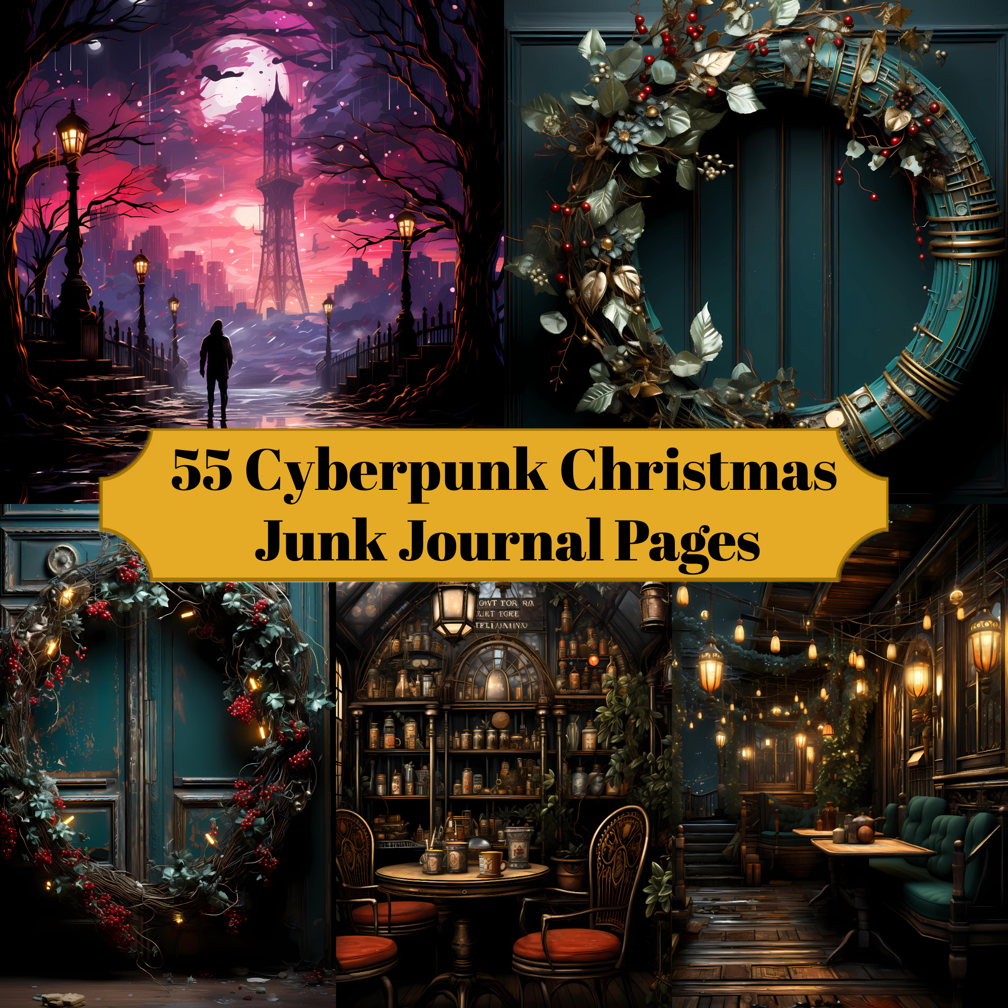 Cyberpunk Christmas Junk Journal Pages