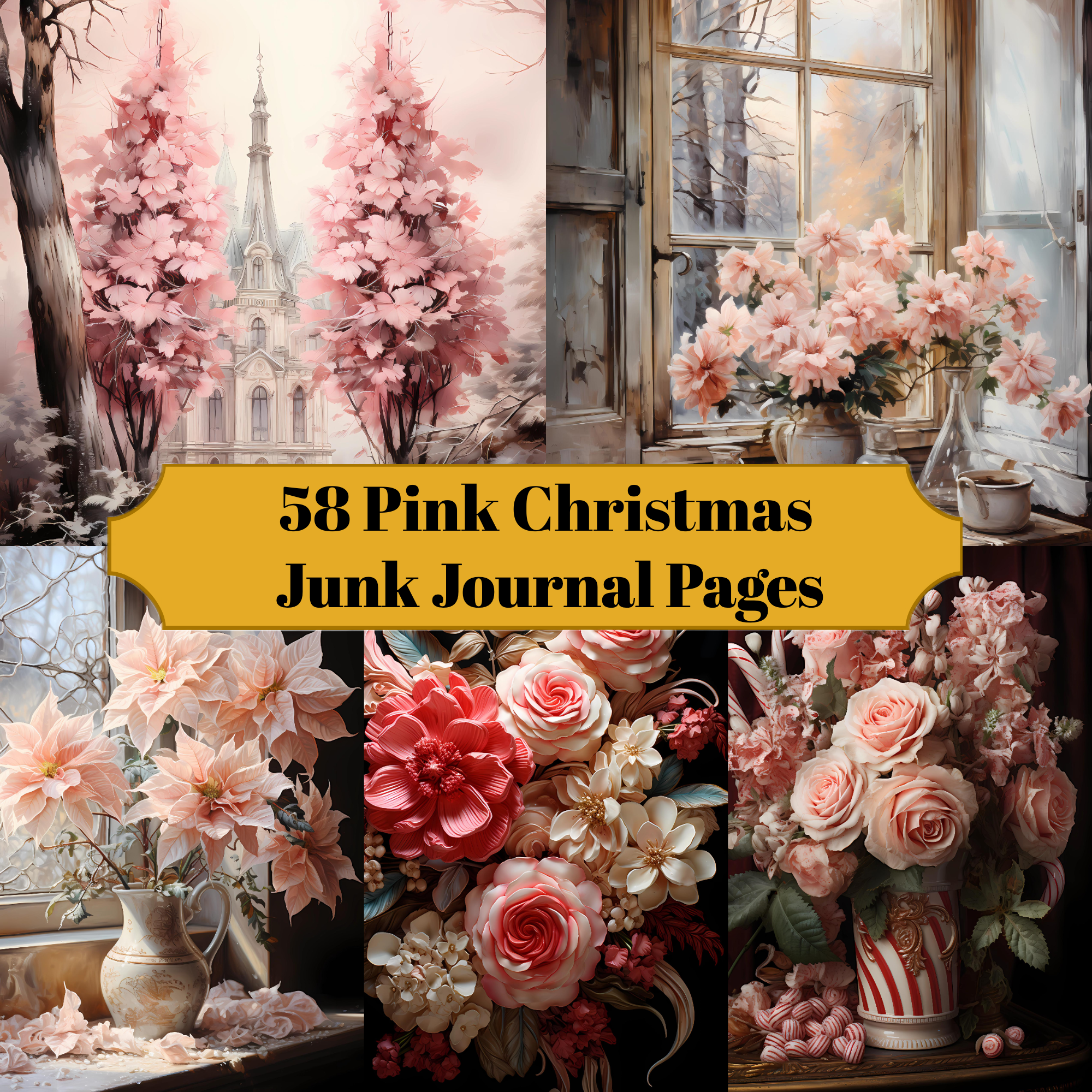 Pink Christmas Junk Journal Pages