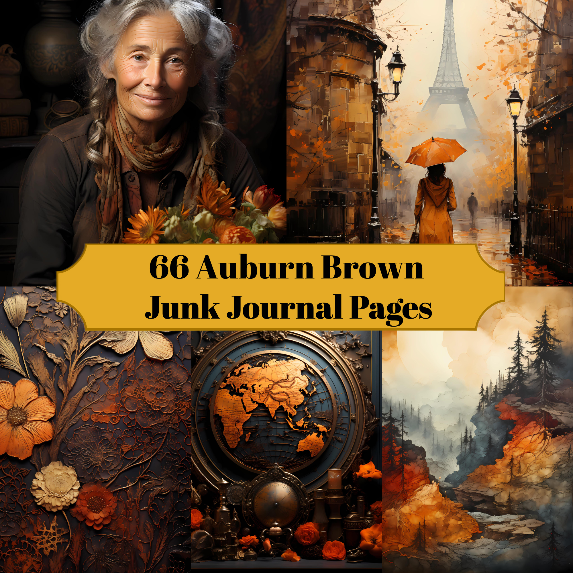 Auburn Brown Junk Journal Pages