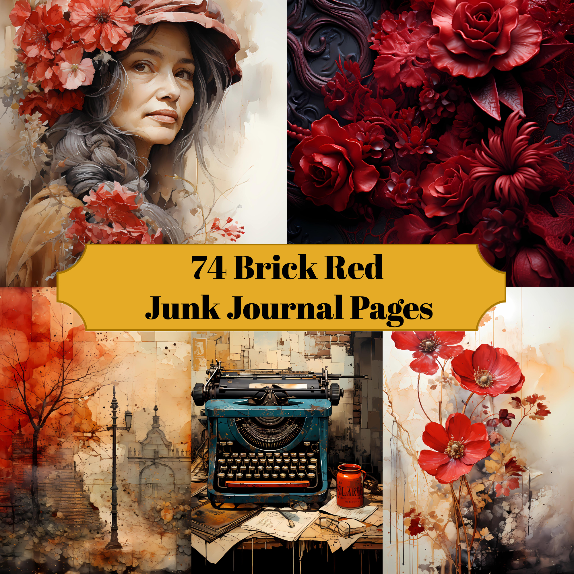 Brick Red Junk Journal Pages