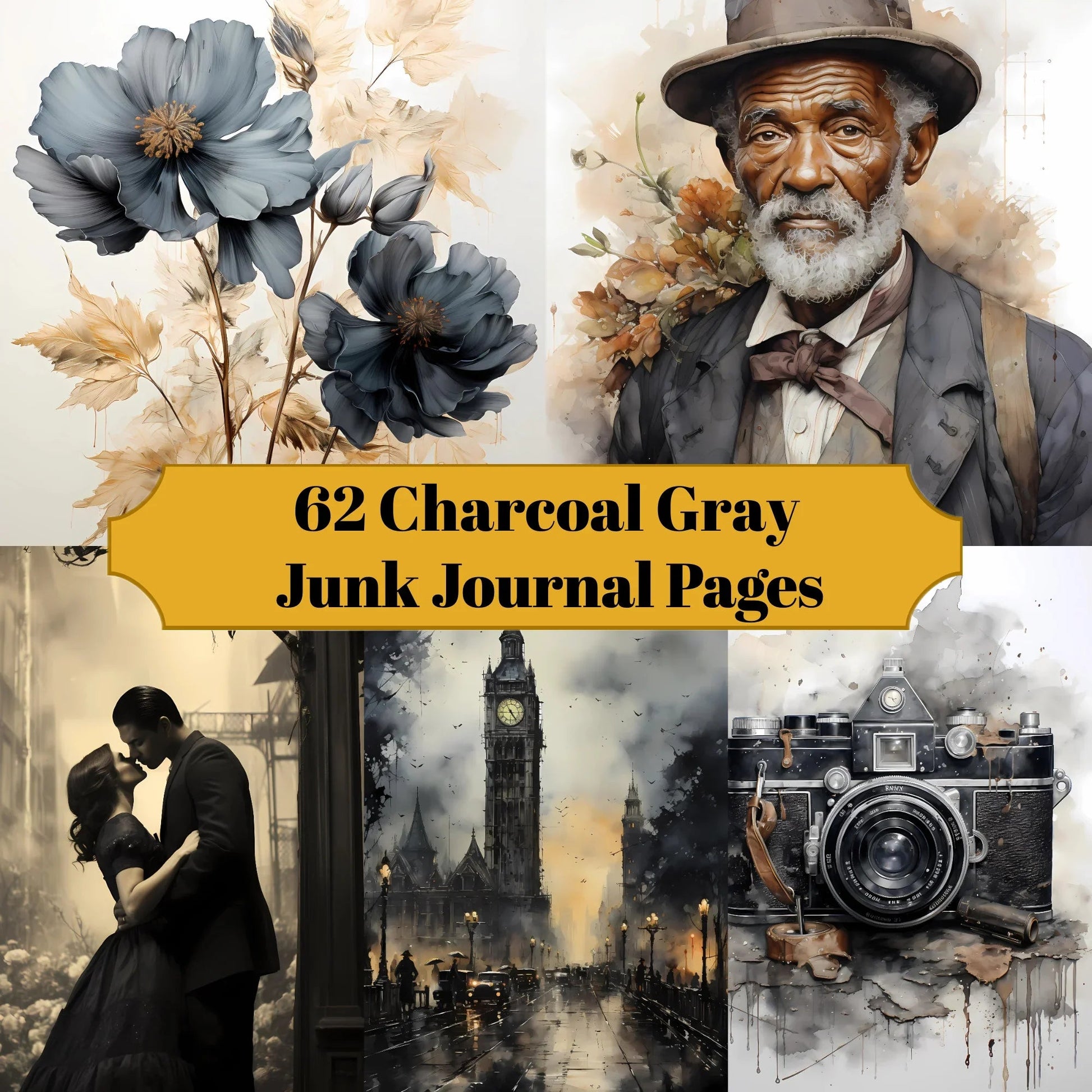 Charcoal Gray Junk Journal Pages - CraftNest