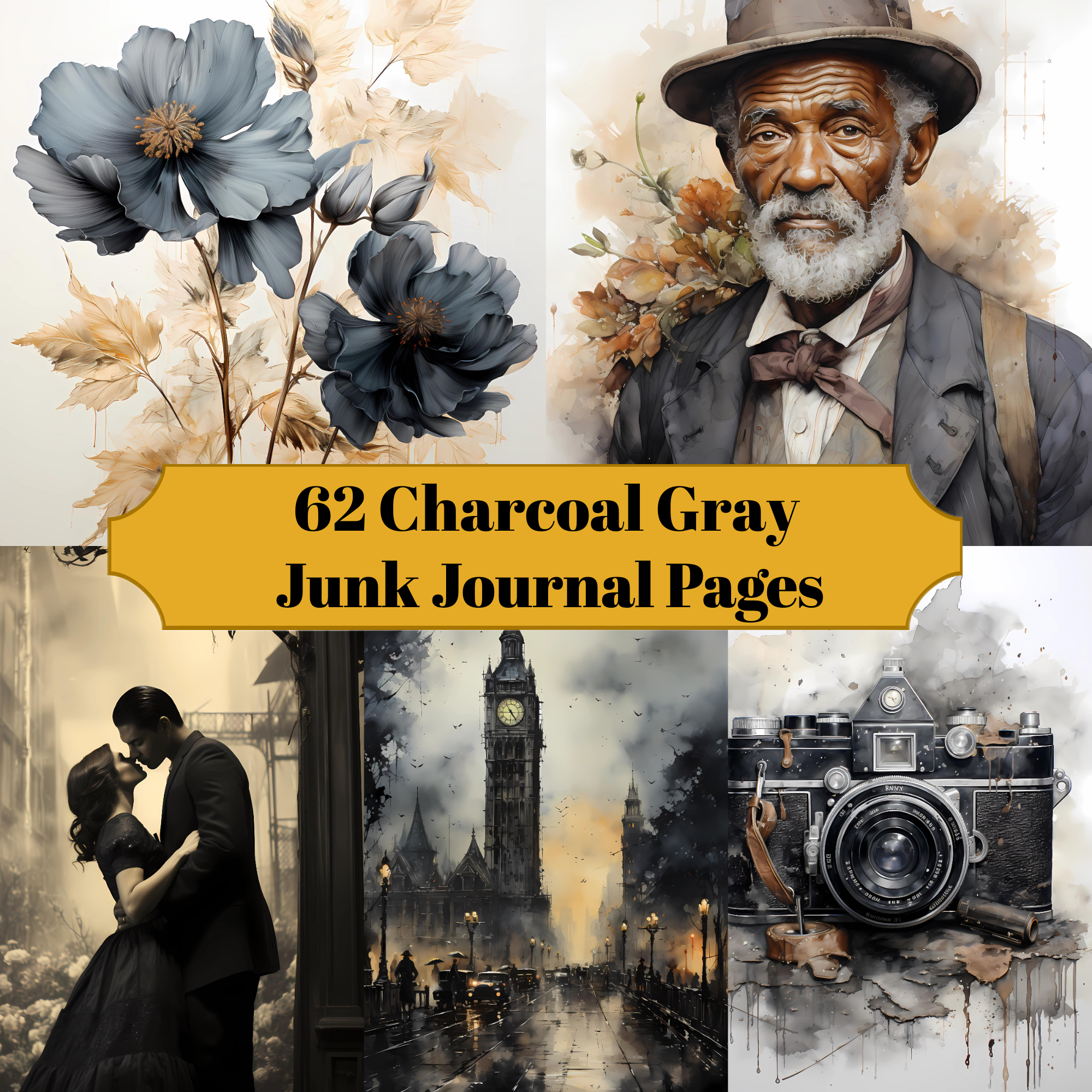 Charcoal Gray Junk Journal Pages
