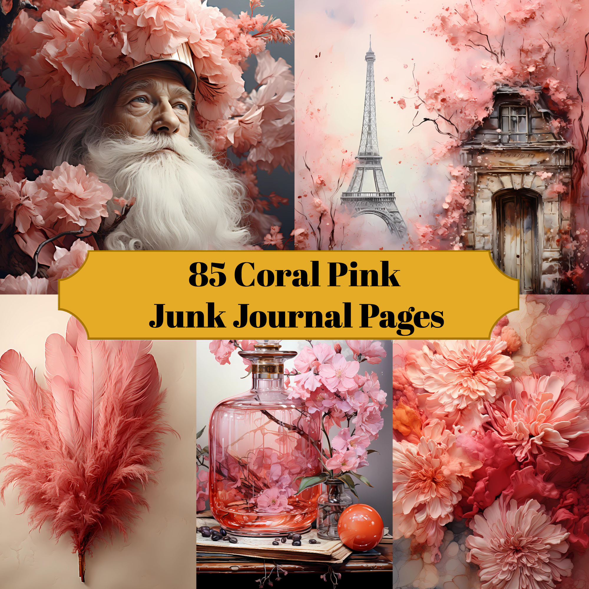 Coral Pink Junk Journal Pages
