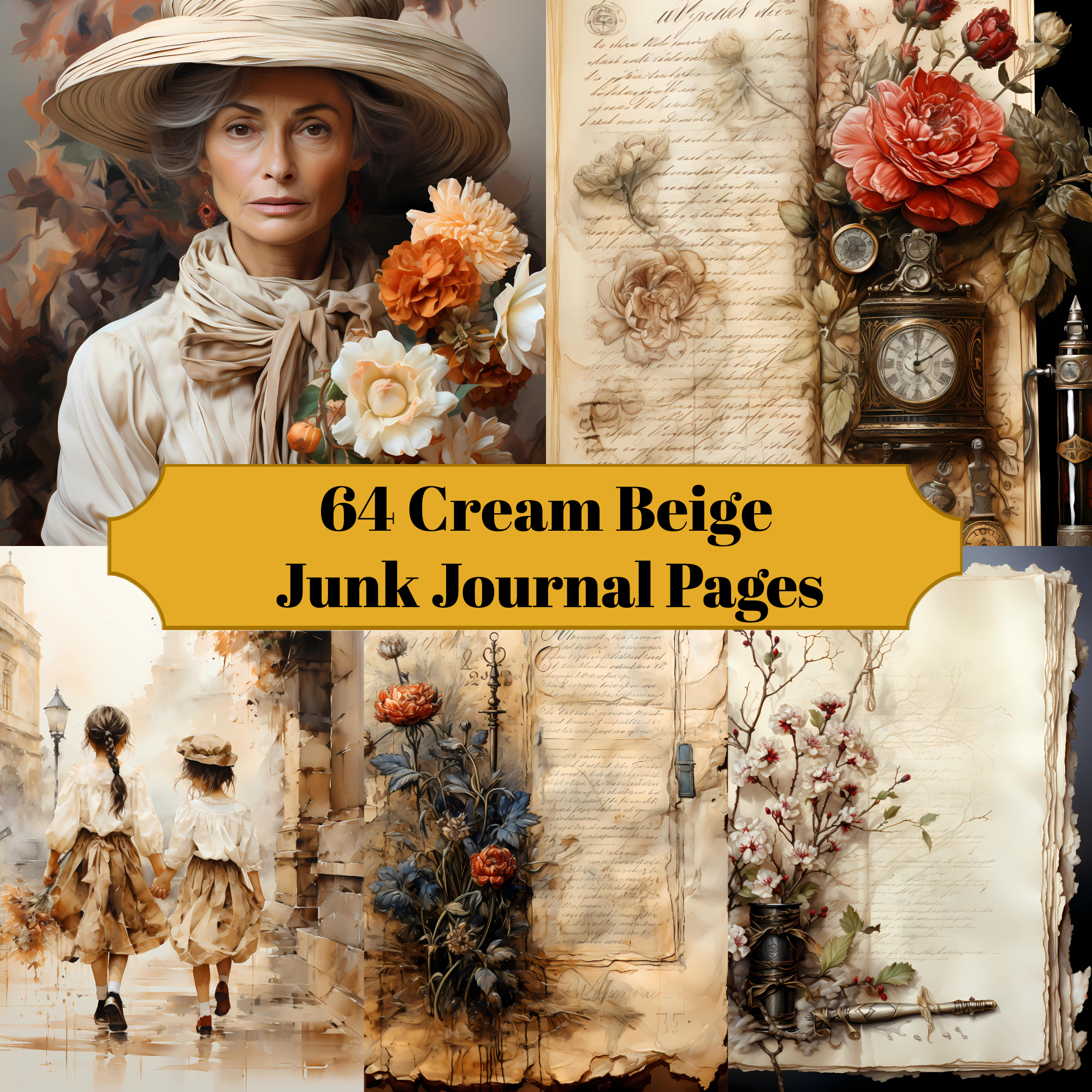Cream Beige Junk Journal Pages