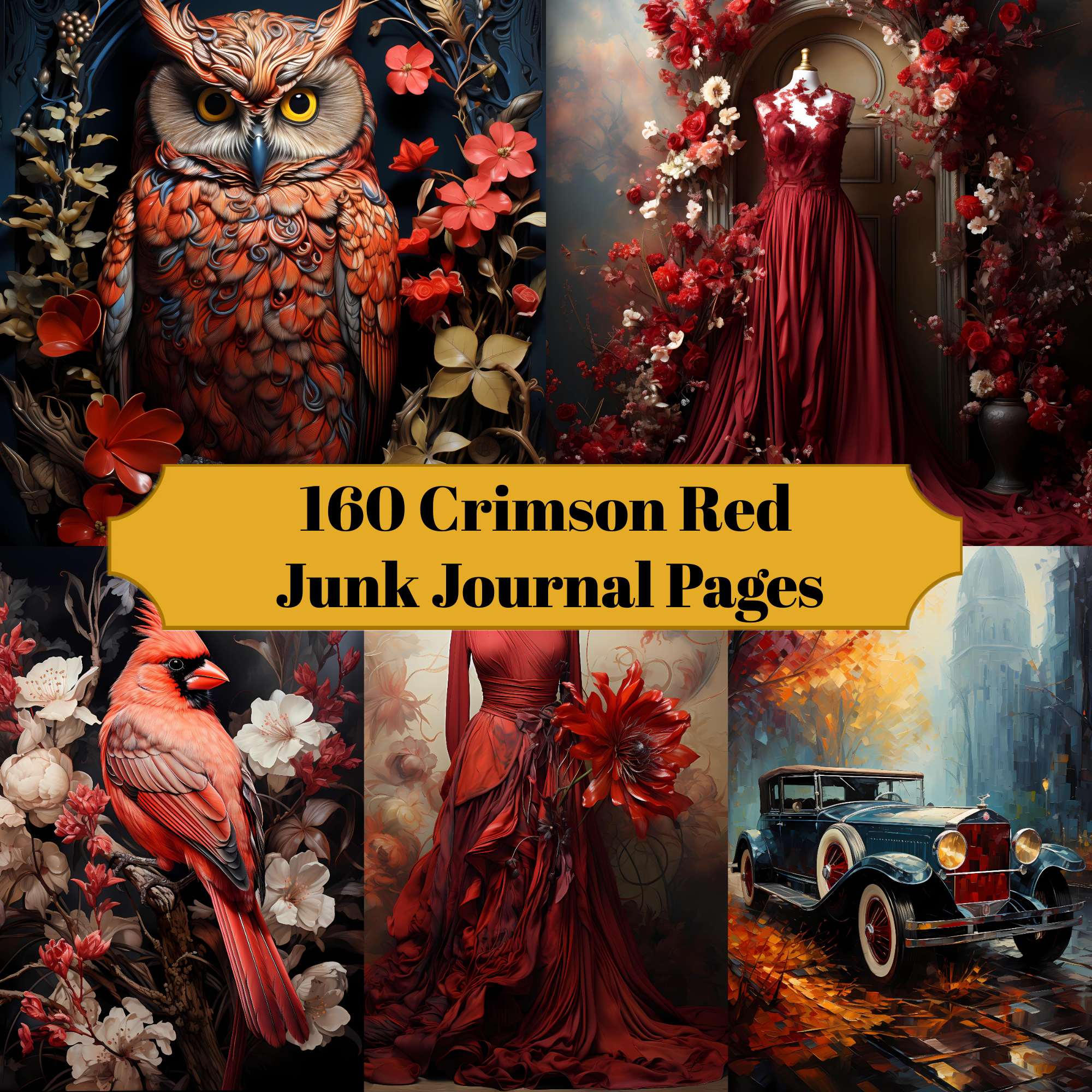 Crimson Red Junk Journal Pages