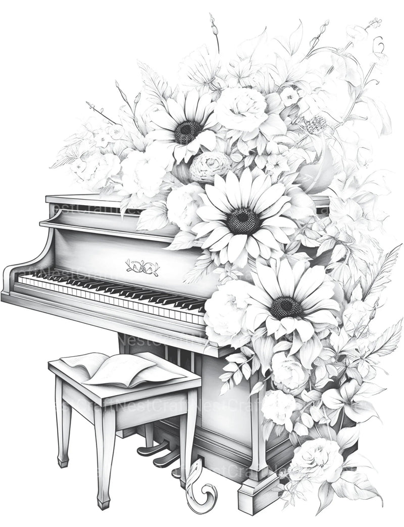 Flower Instrument Coloring Book - CraftNest - Digital Crafting and Art