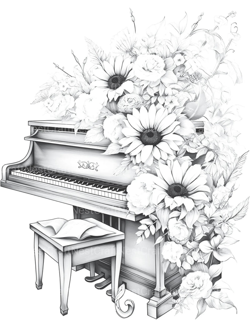 Flower Instrument Coloring Book - CraftNest - Digital Crafting and Art