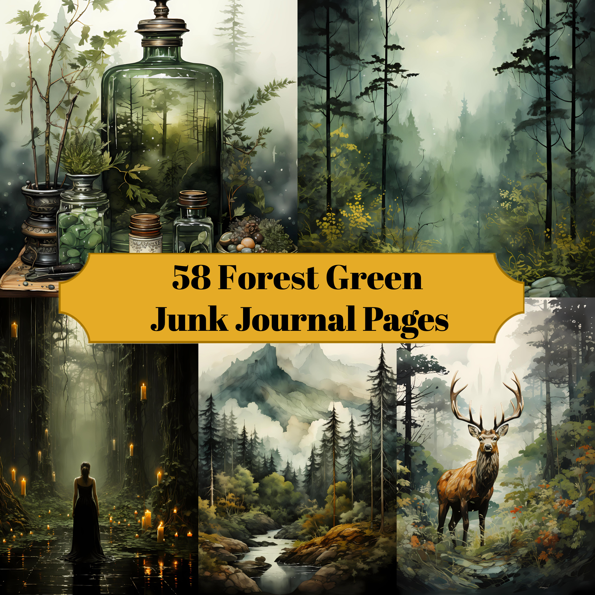 Forest Green Junk Journal Pages