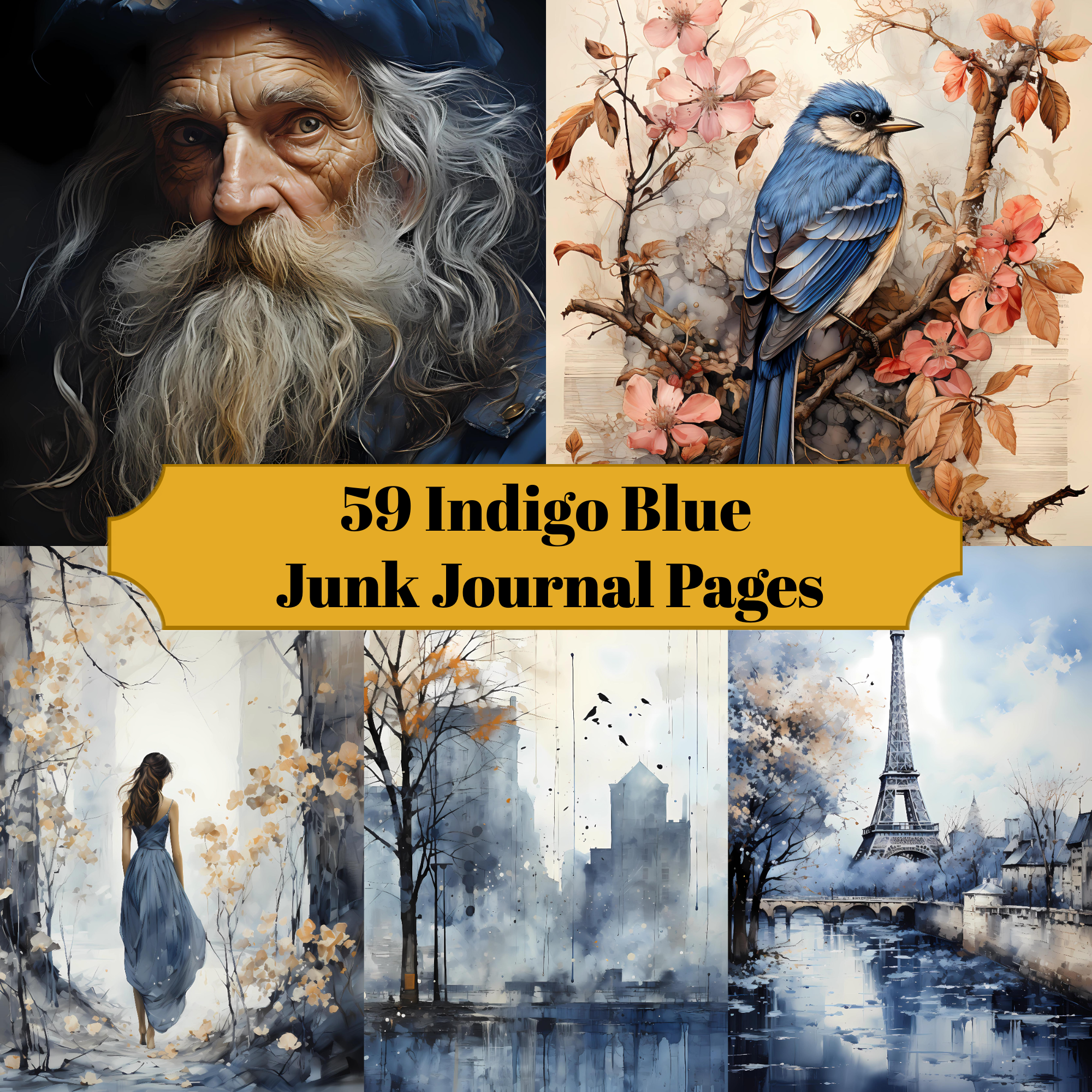 Indigo Blue Junk Journal Pages