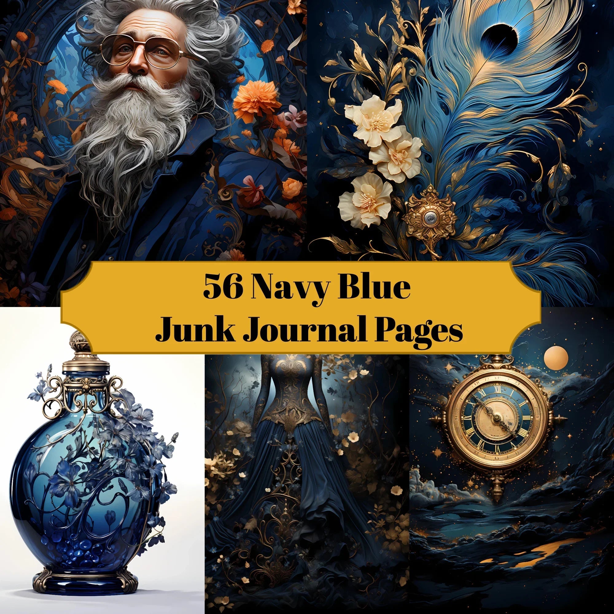 Navy Blue Junk Journal Pages - CraftNest
