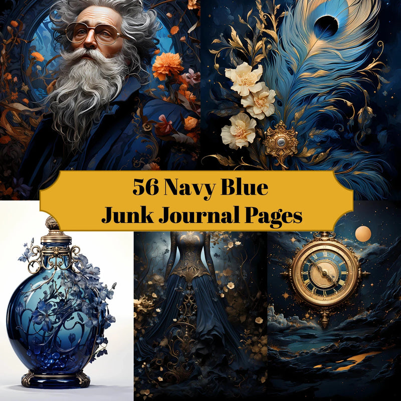 Navy Blue Junk Journal Pages - CraftNest