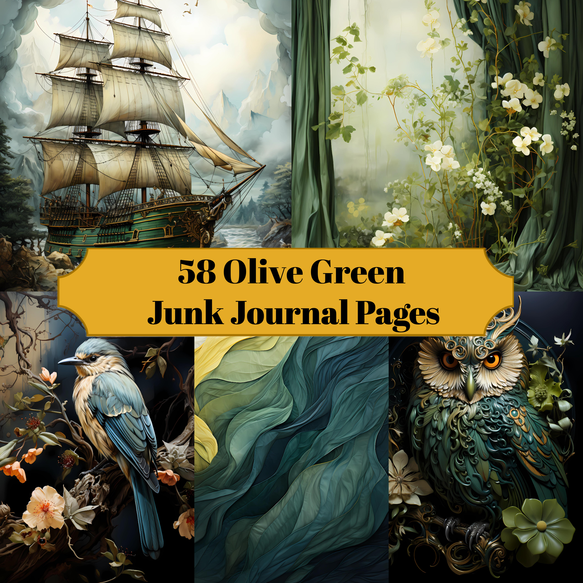 Olive Green Junk Journal Pages