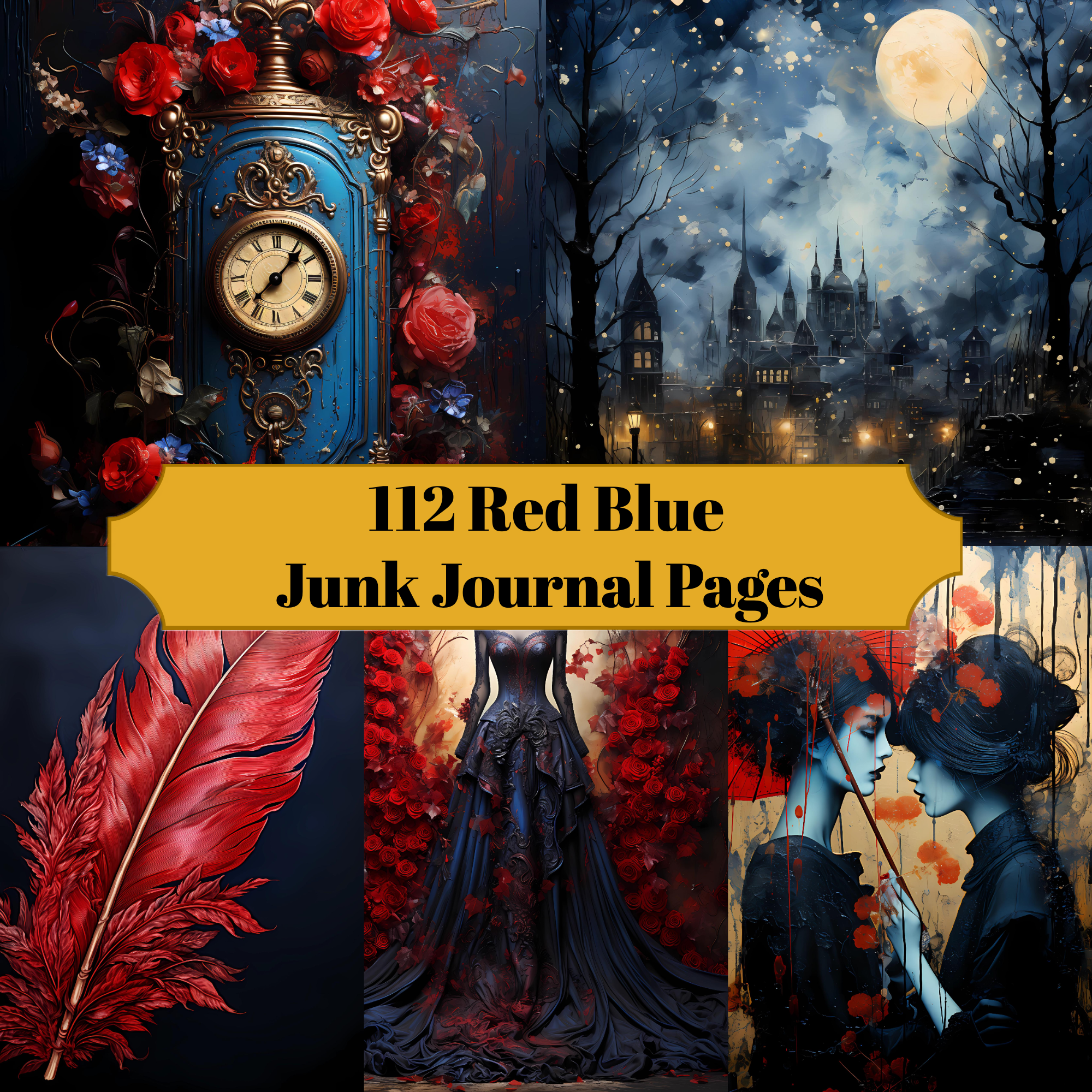 Red Blue Junk Journal Pages