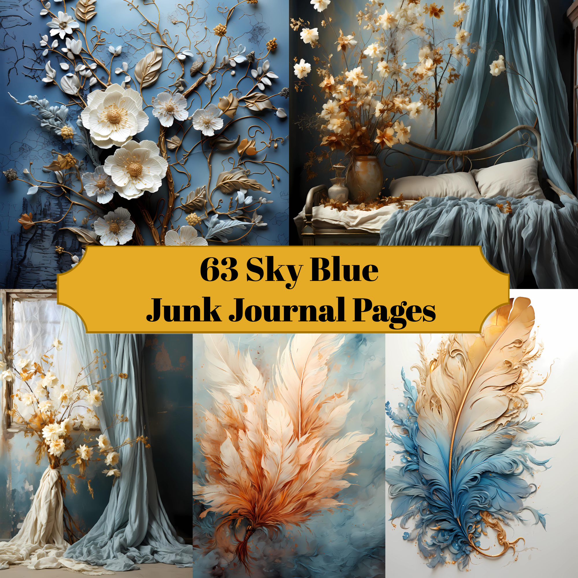 Sky Blue Junk Journal Pages