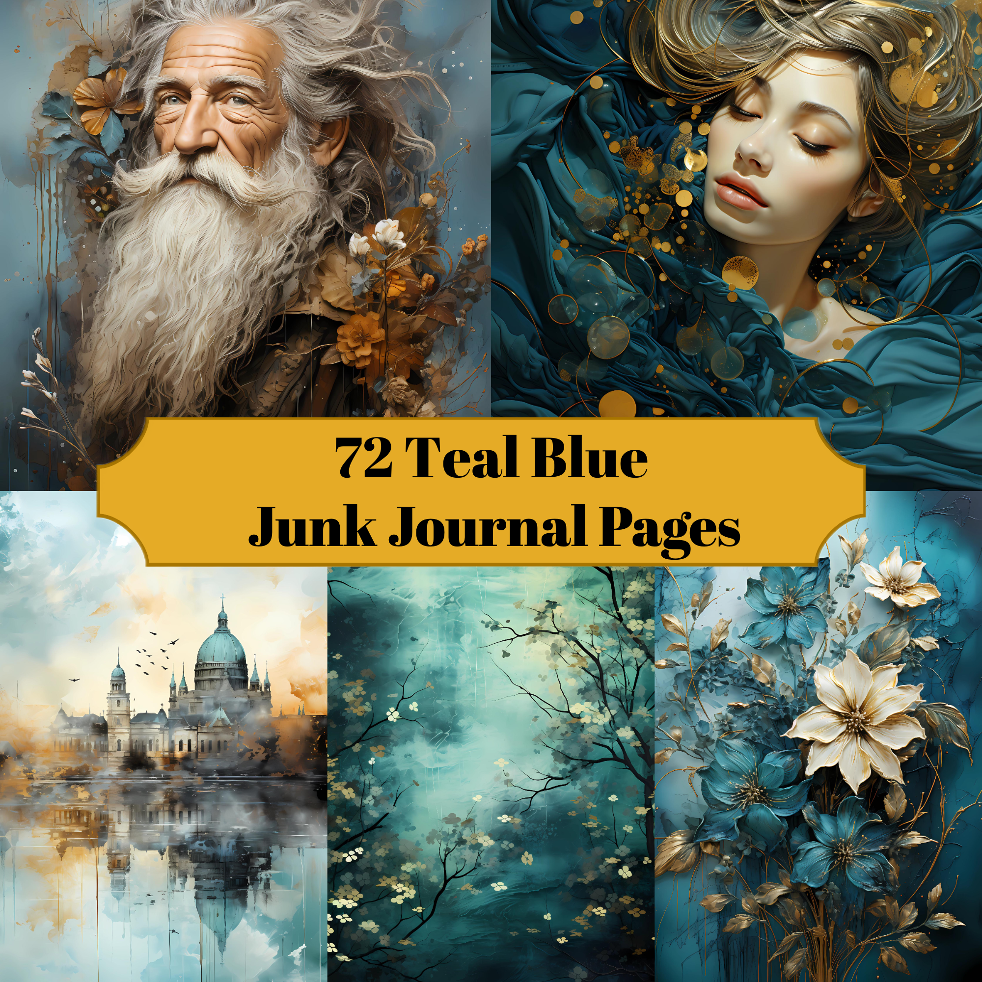 Teal Blue Junk Journal Pages