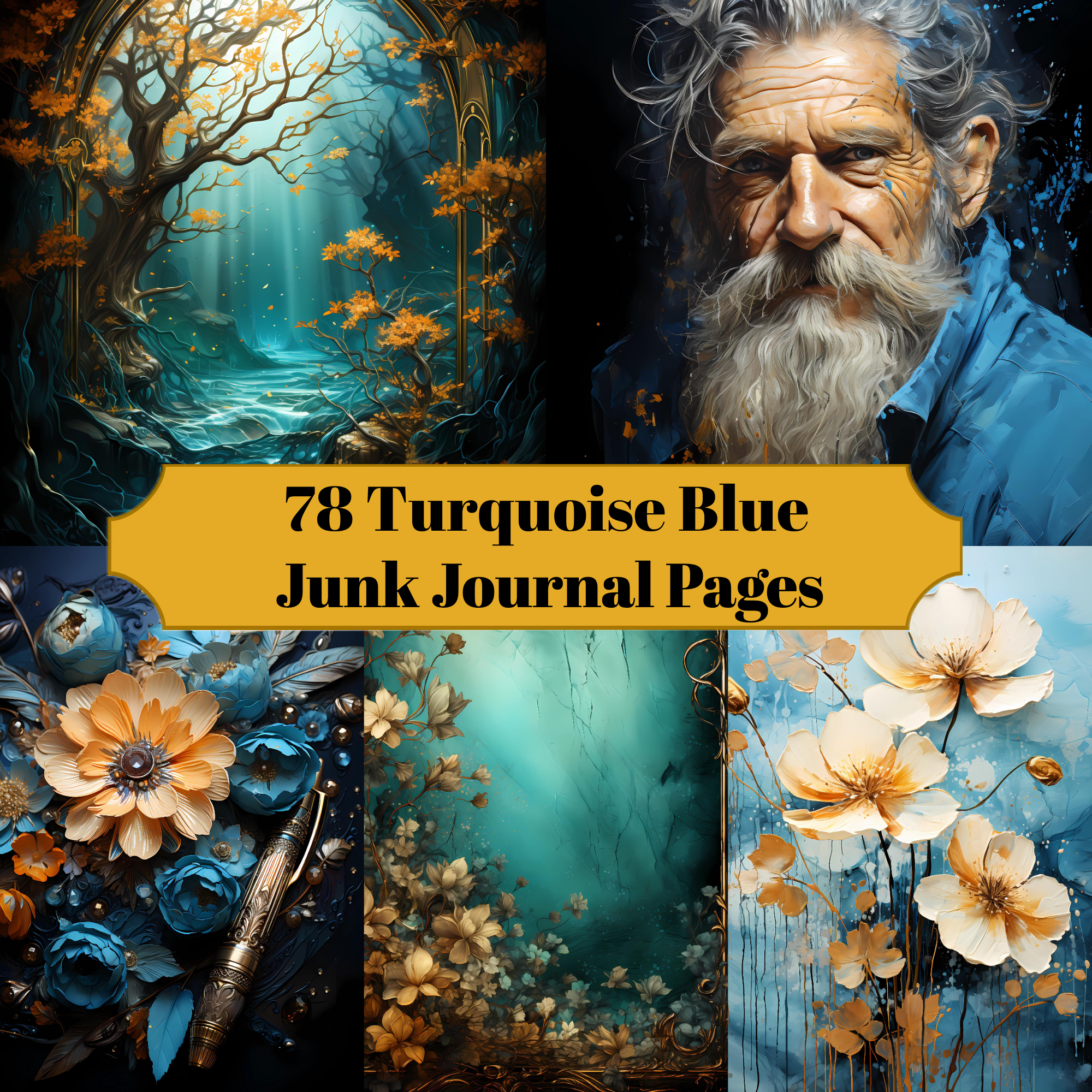 Turquoise Blue Junk Journal Pages
