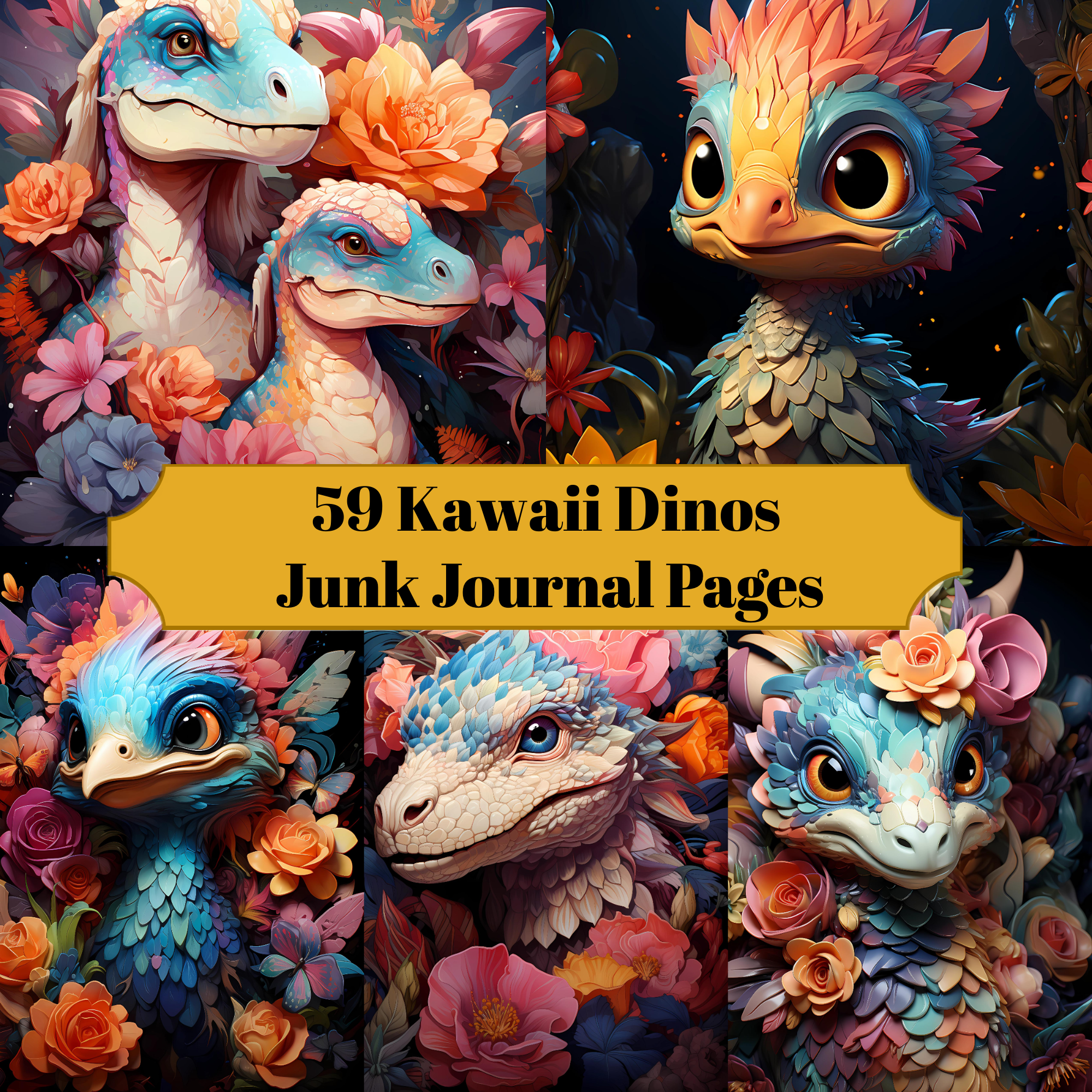 Kawaii Dinos Junk Journal Pages