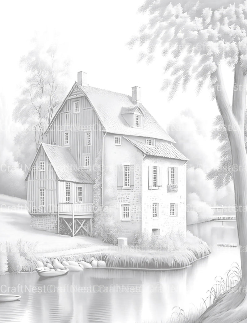 Old French Houses Coloring Book - CraftNest - Digital Crafting and Art