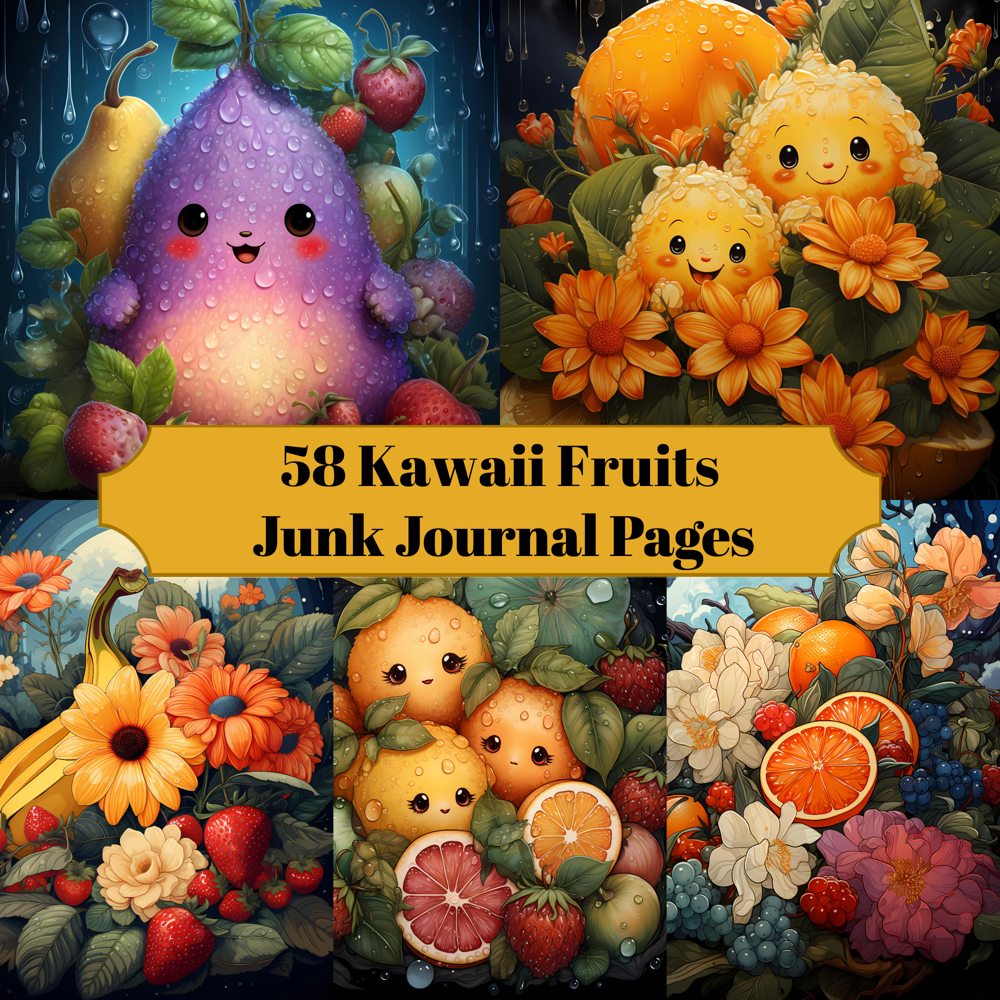 Kawaii Fruits Junk Journal Pages