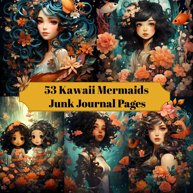Kawaii Mermaids Junk Journal Pages - CraftNest