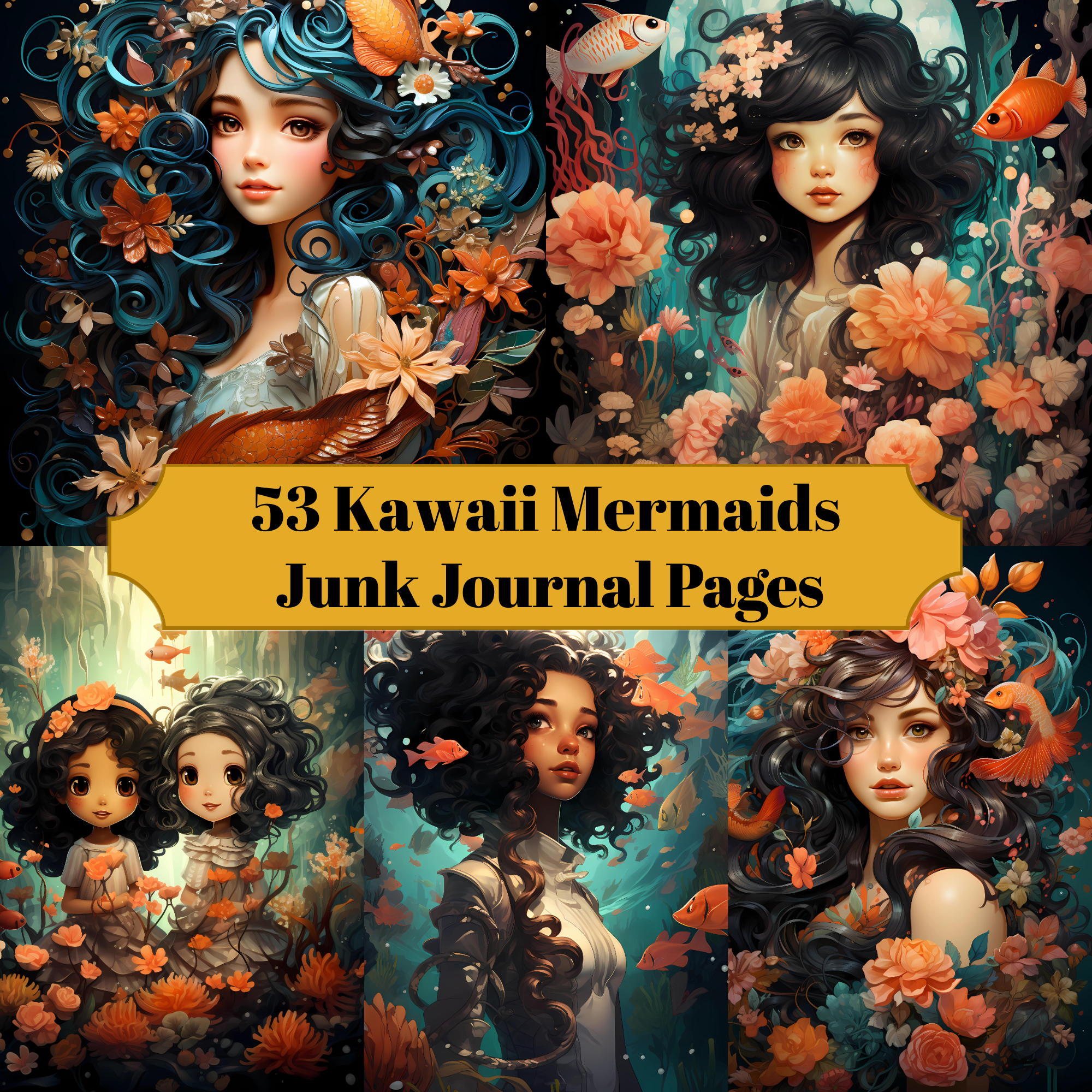 Kawaii Mermaids Junk Journal Pages