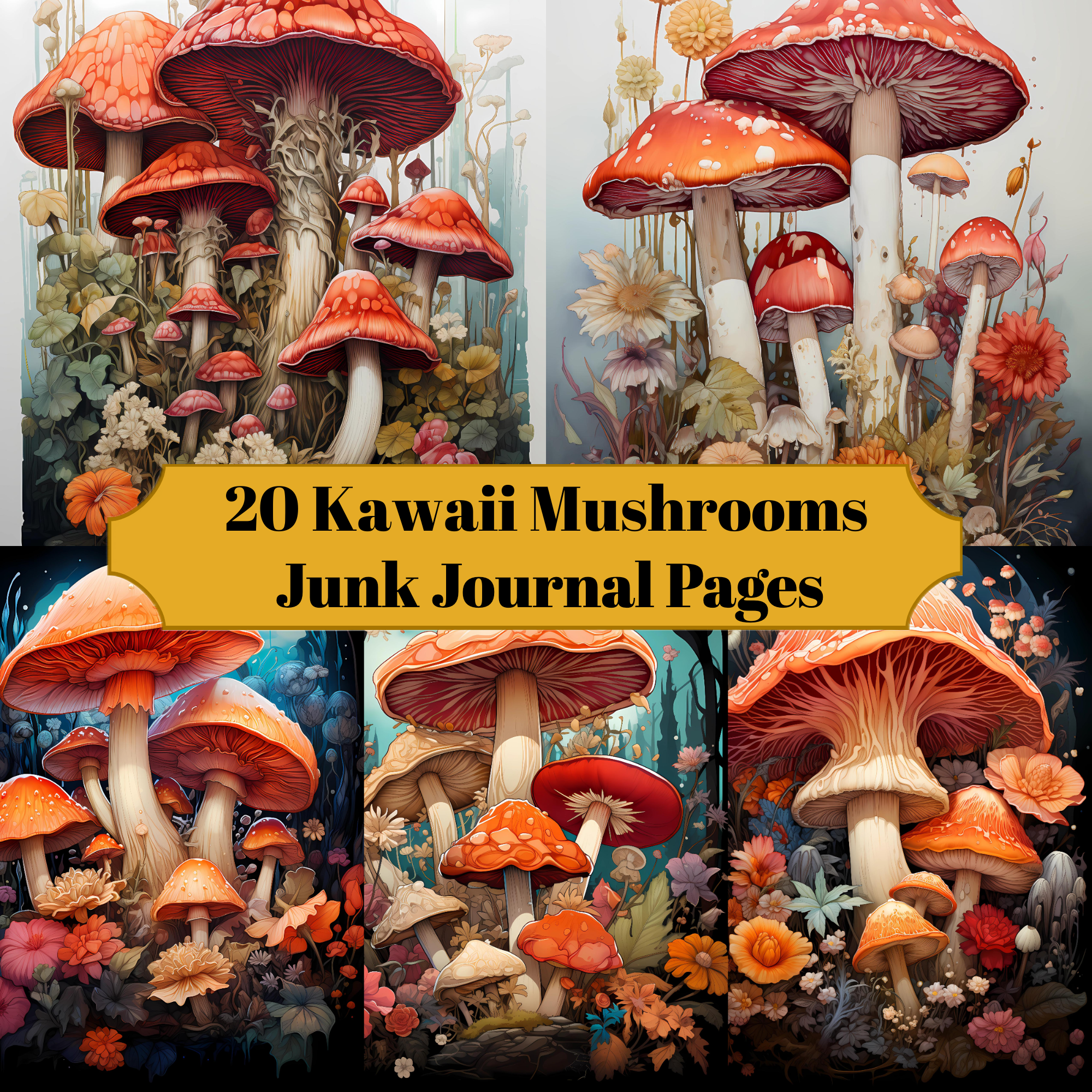 Kawaii Mushrooms Junk Journal Pages