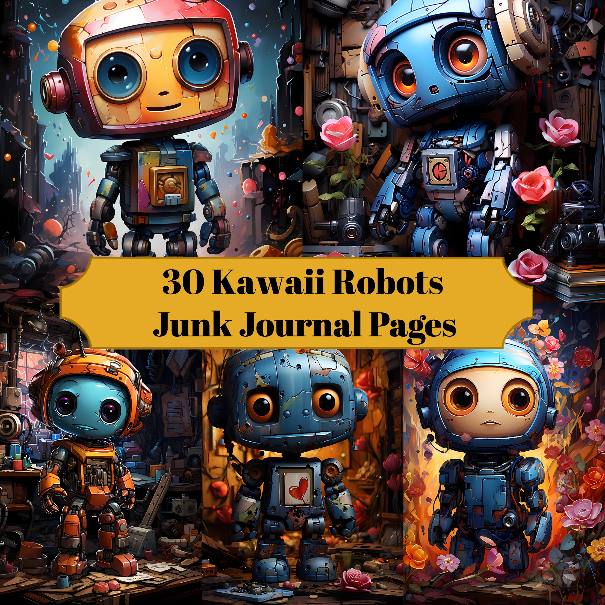 Kawaii Robots Junk Journal Pages