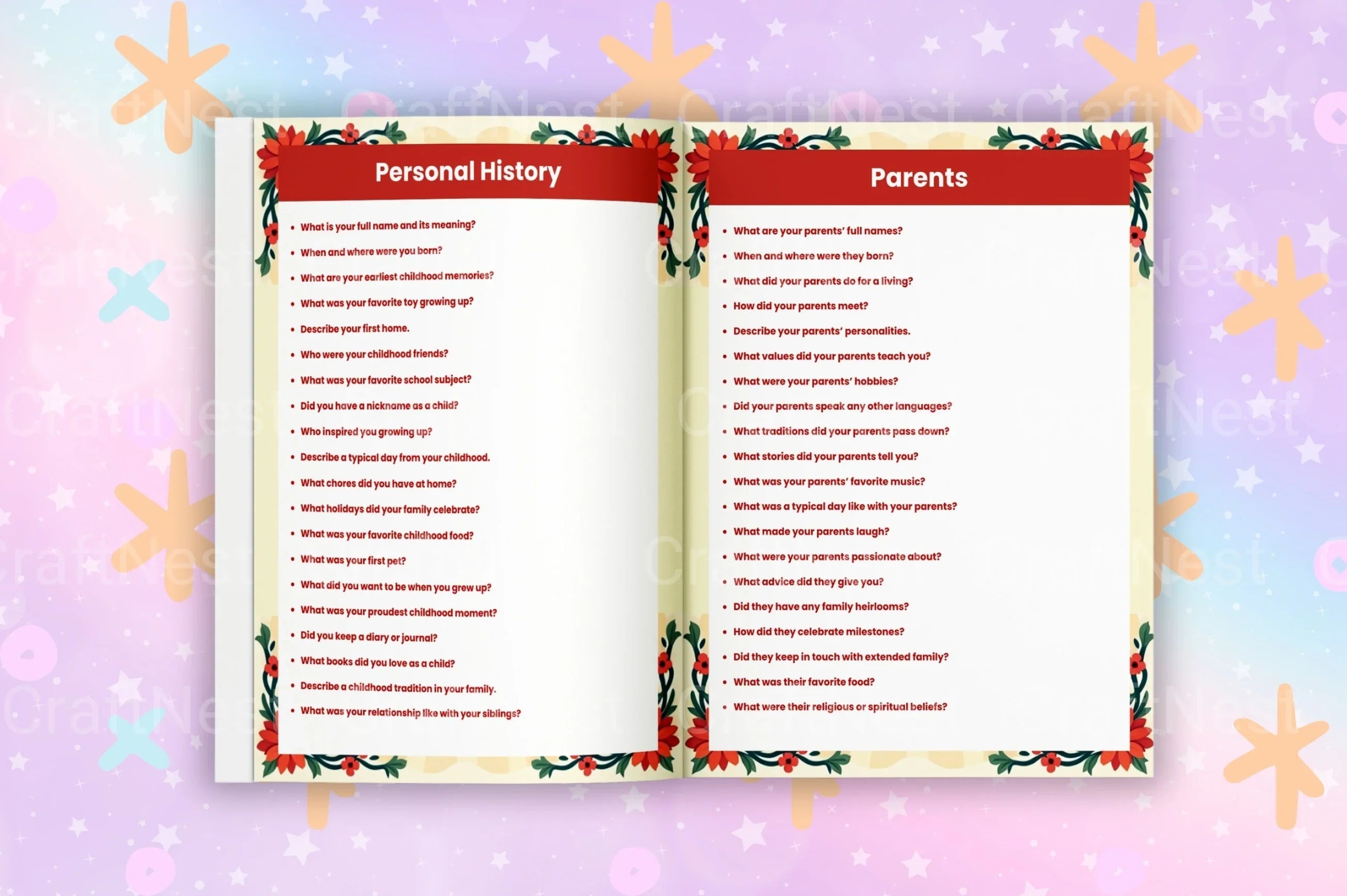 Genealogy Organizer Prompts Book for Family History Research - CraftNest - Digital Crafting and Art