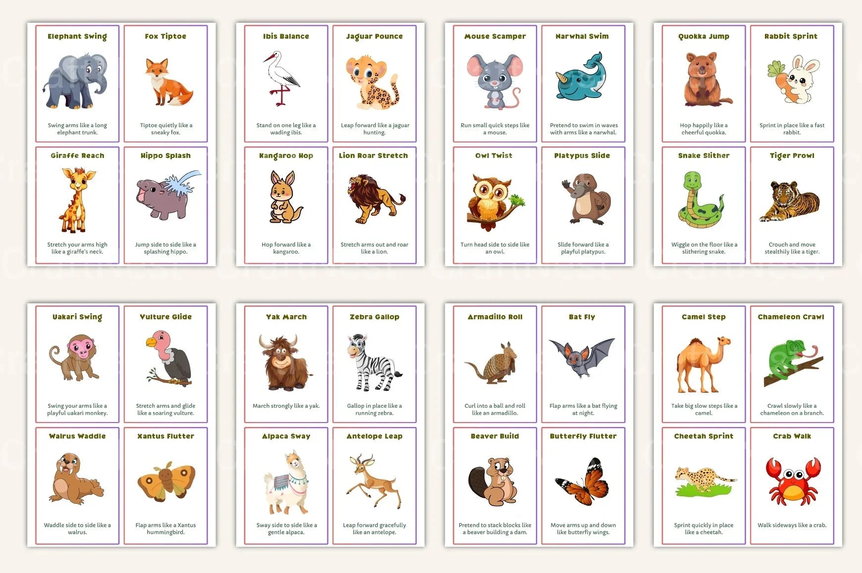 Kids Animal Movement Somatic Cards for Fun and Learning - CraftNest - Digital Crafting and Art