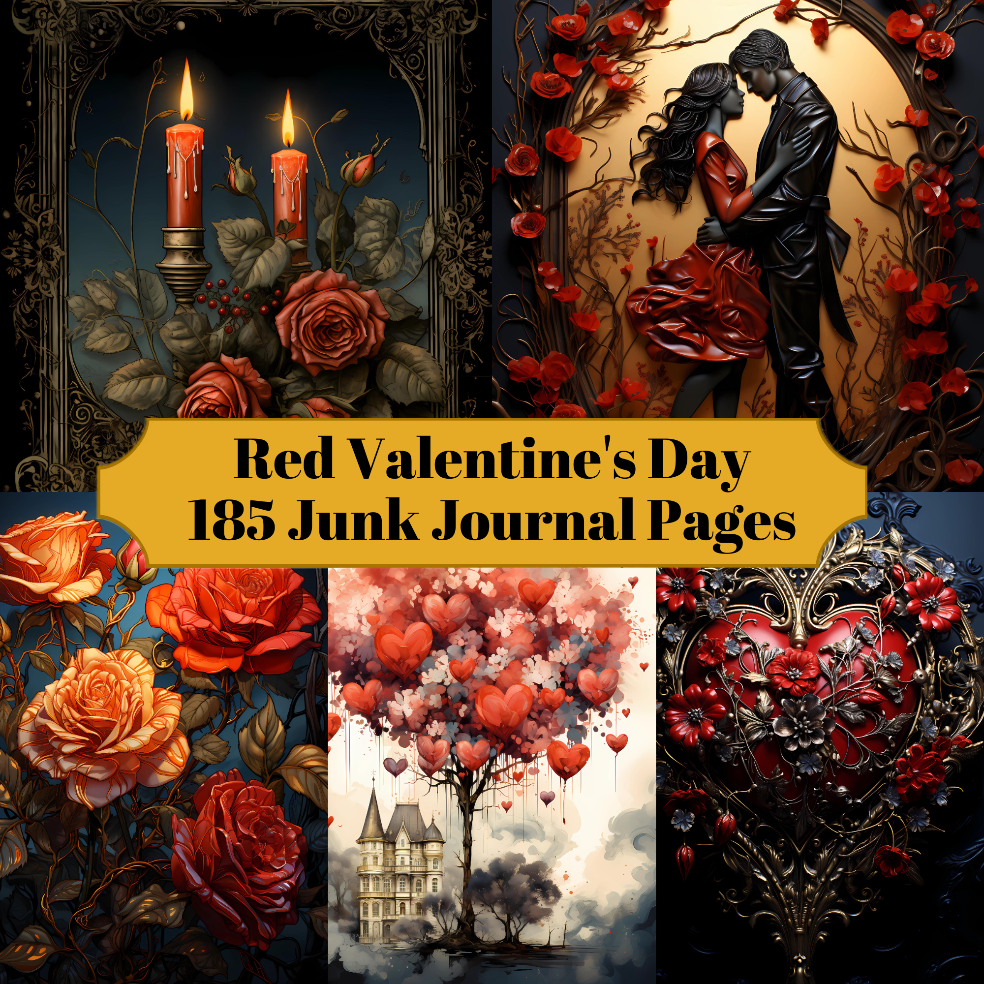 Red Valentine's Day Junk Journal Pages