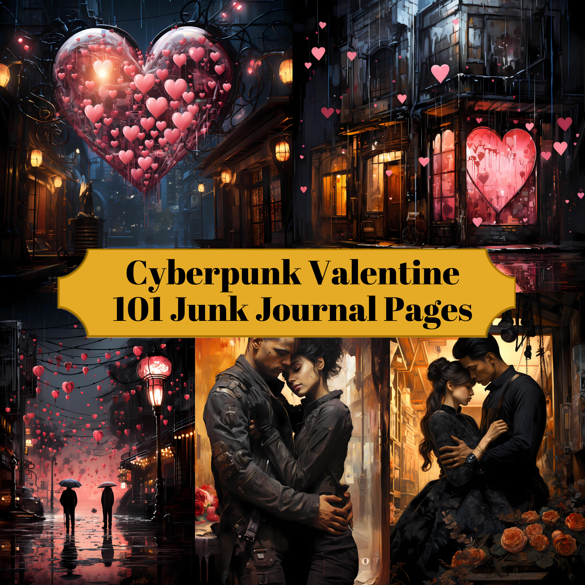 Cyberpunk Valentine's Day Junk Journal Pages