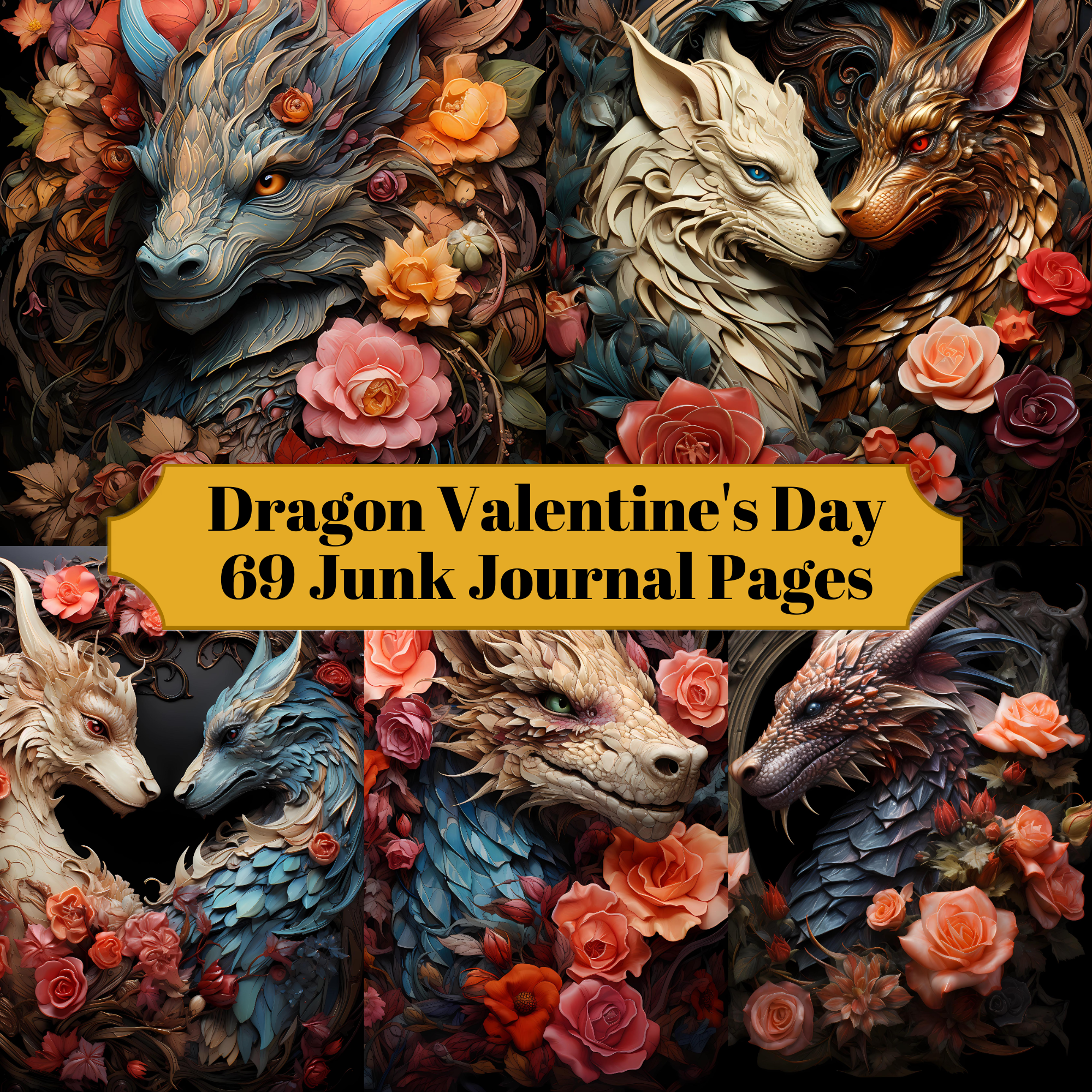 Dragon Valentine's Day Junk Journal Pages
