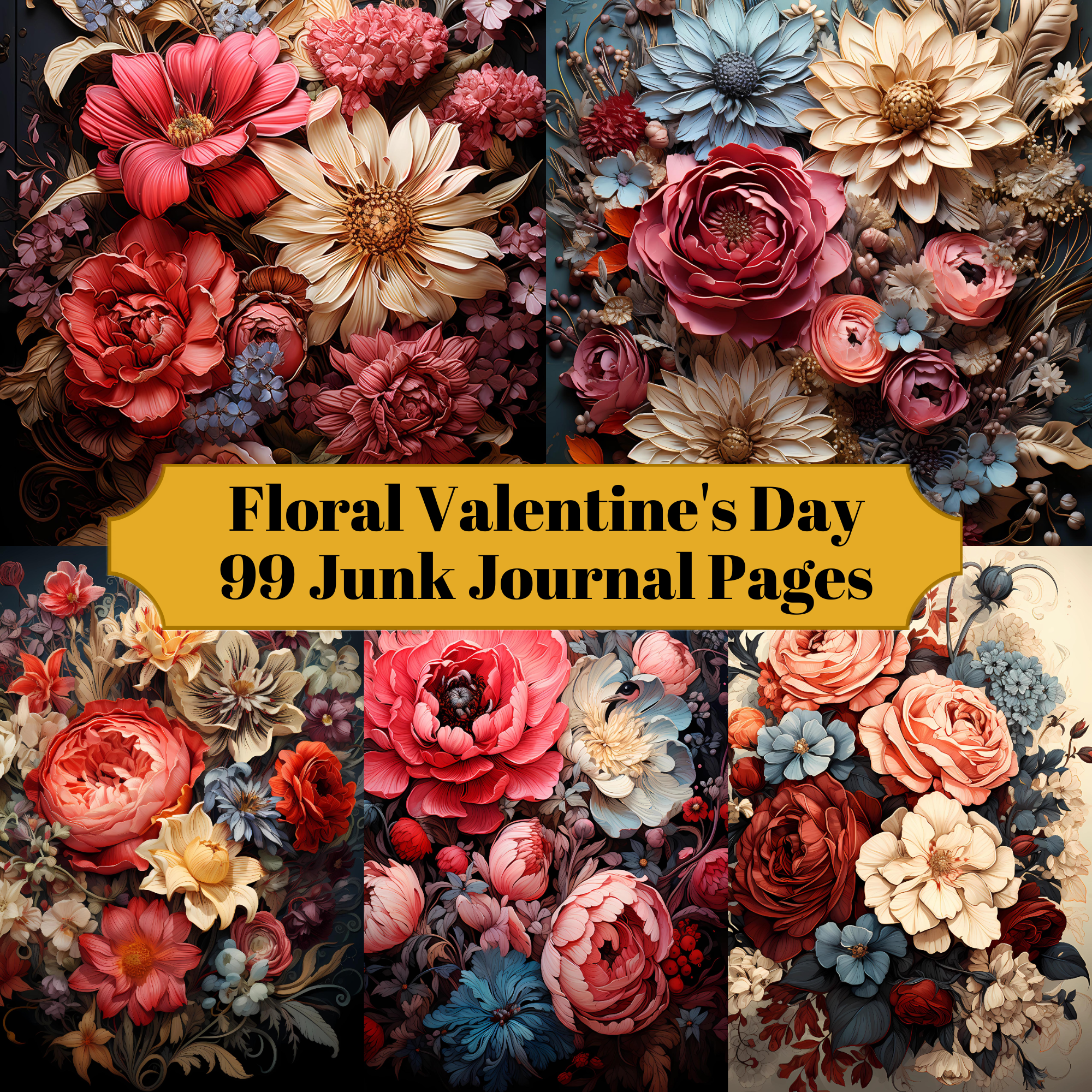 Floral Valentine's Day Junk Journal Pages