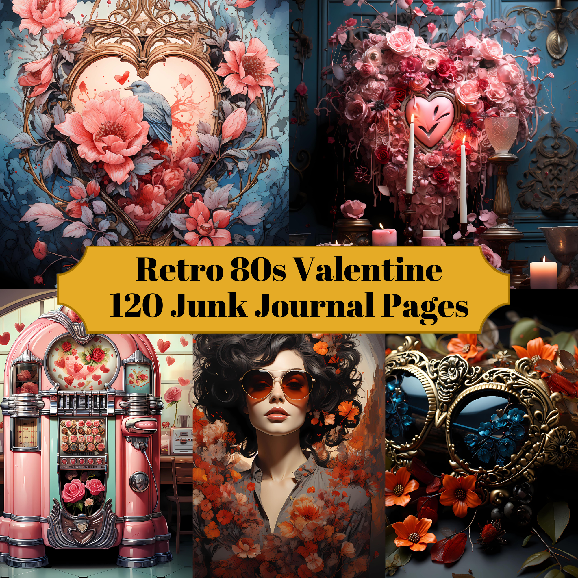 Retro 80s Valentine's Day Junk Journal Pages