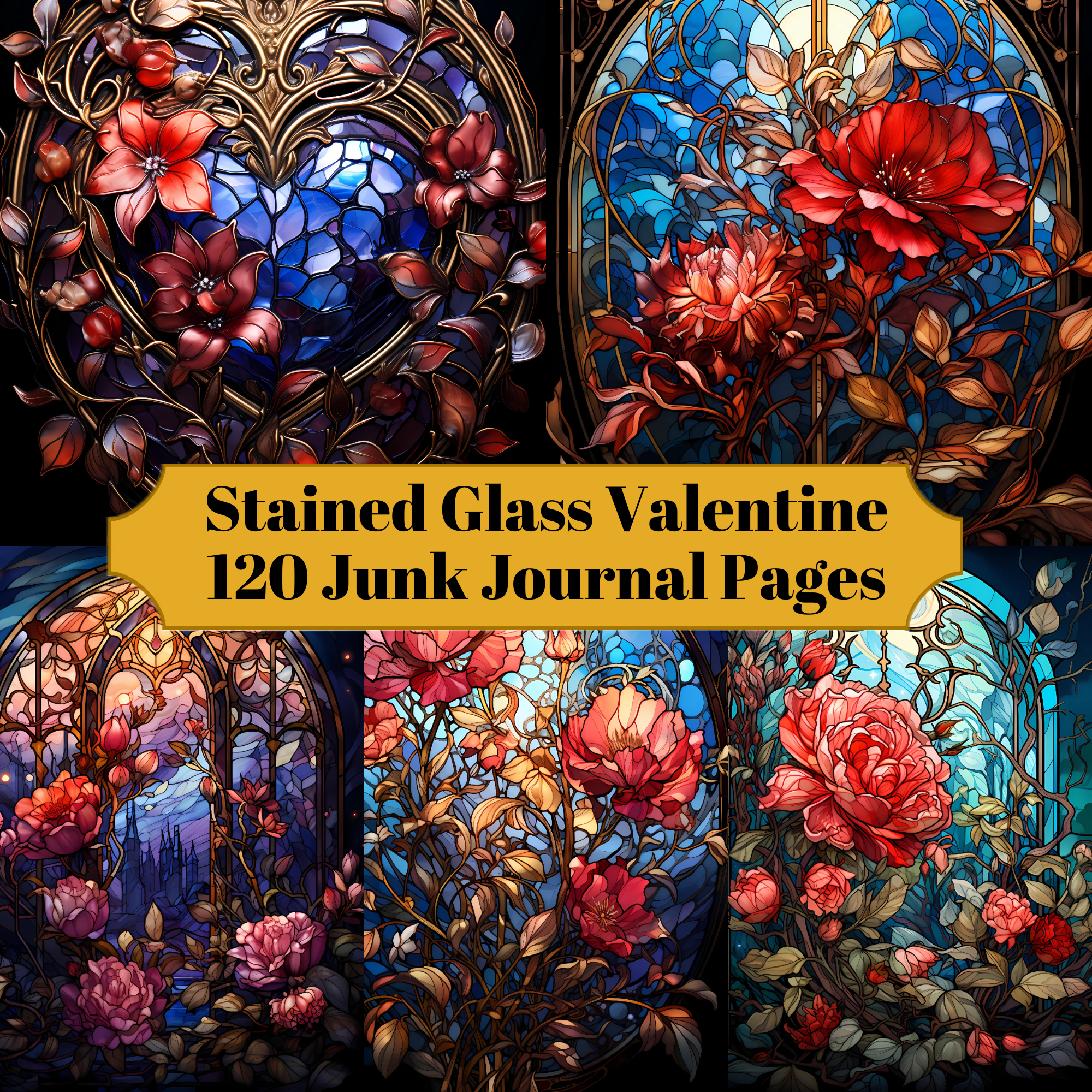 Stained Glass Valentine's Day Junk Journal Pages