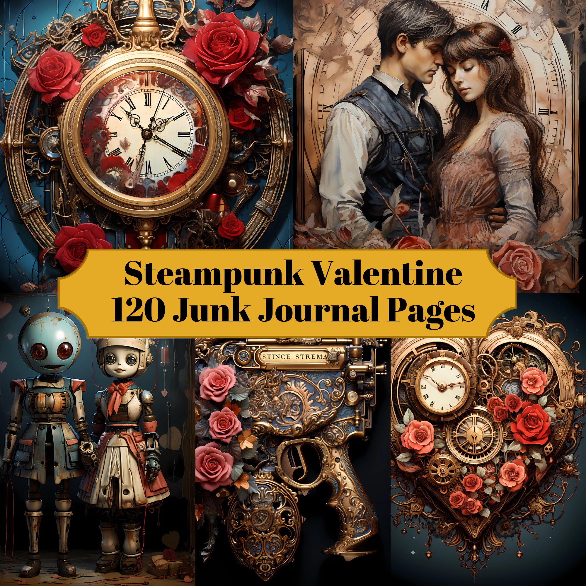 Steampunk Valentine's Day Junk Journal Pages