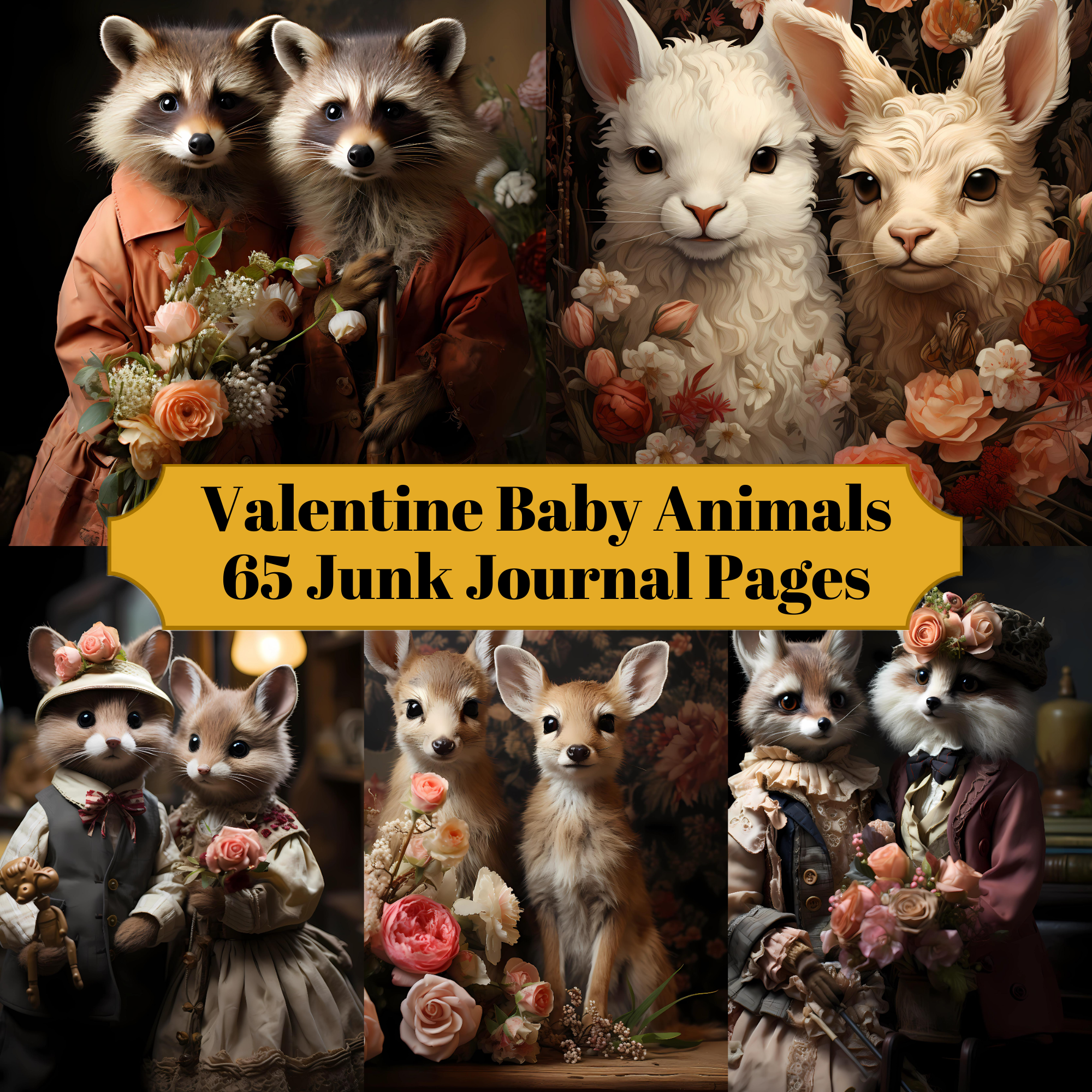 Baby Animals Valentine's Day Junk Journal Pages