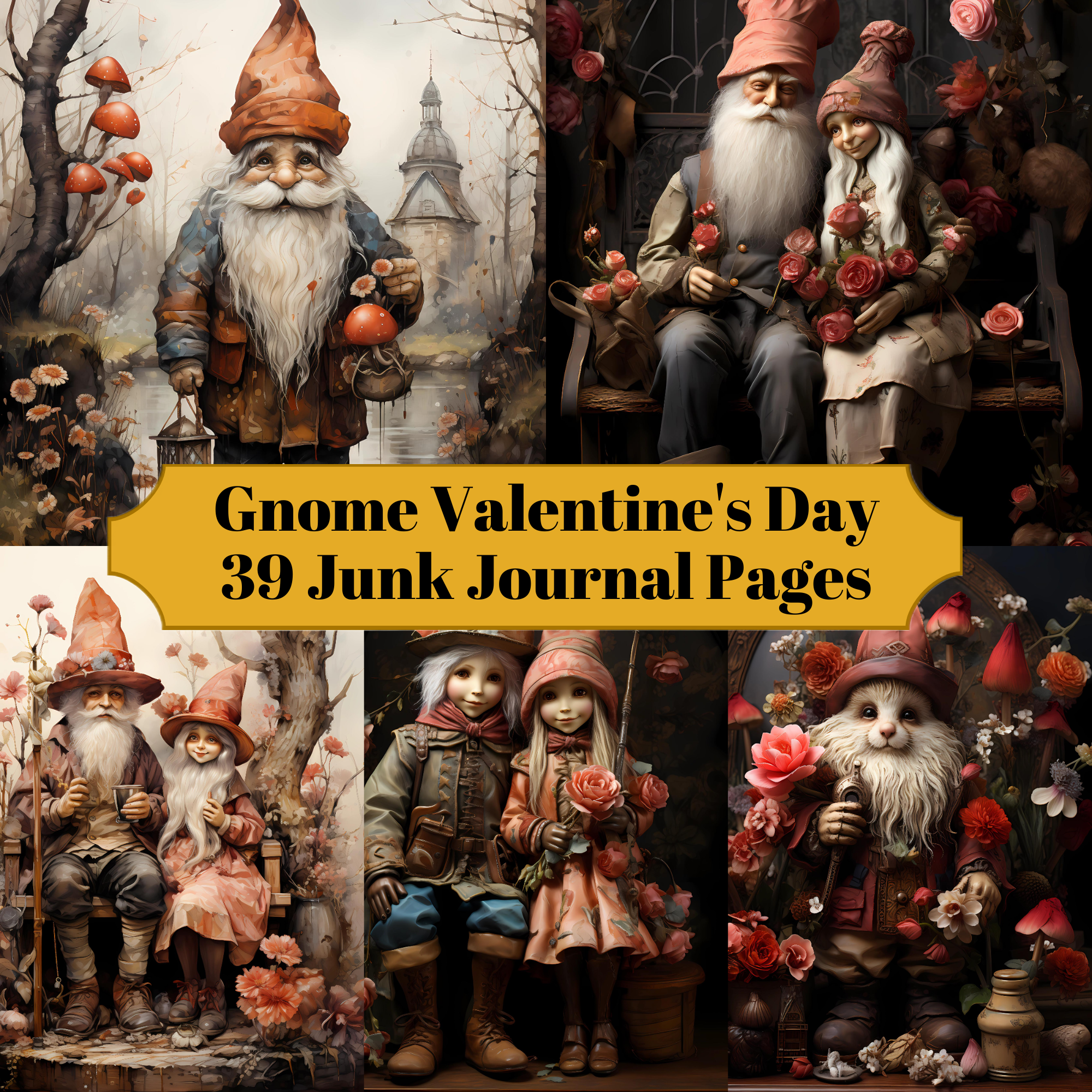 Gnome Valentine's Day Junk Journal Pages