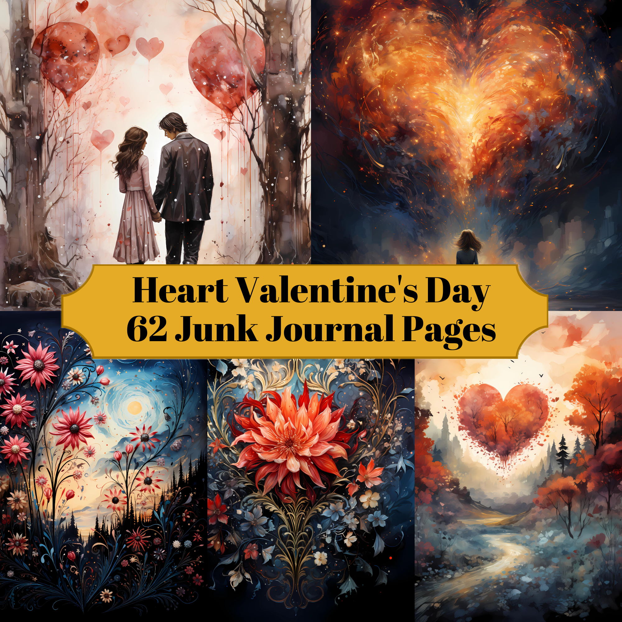 Heart Valentine's Day Junk Journal Pages