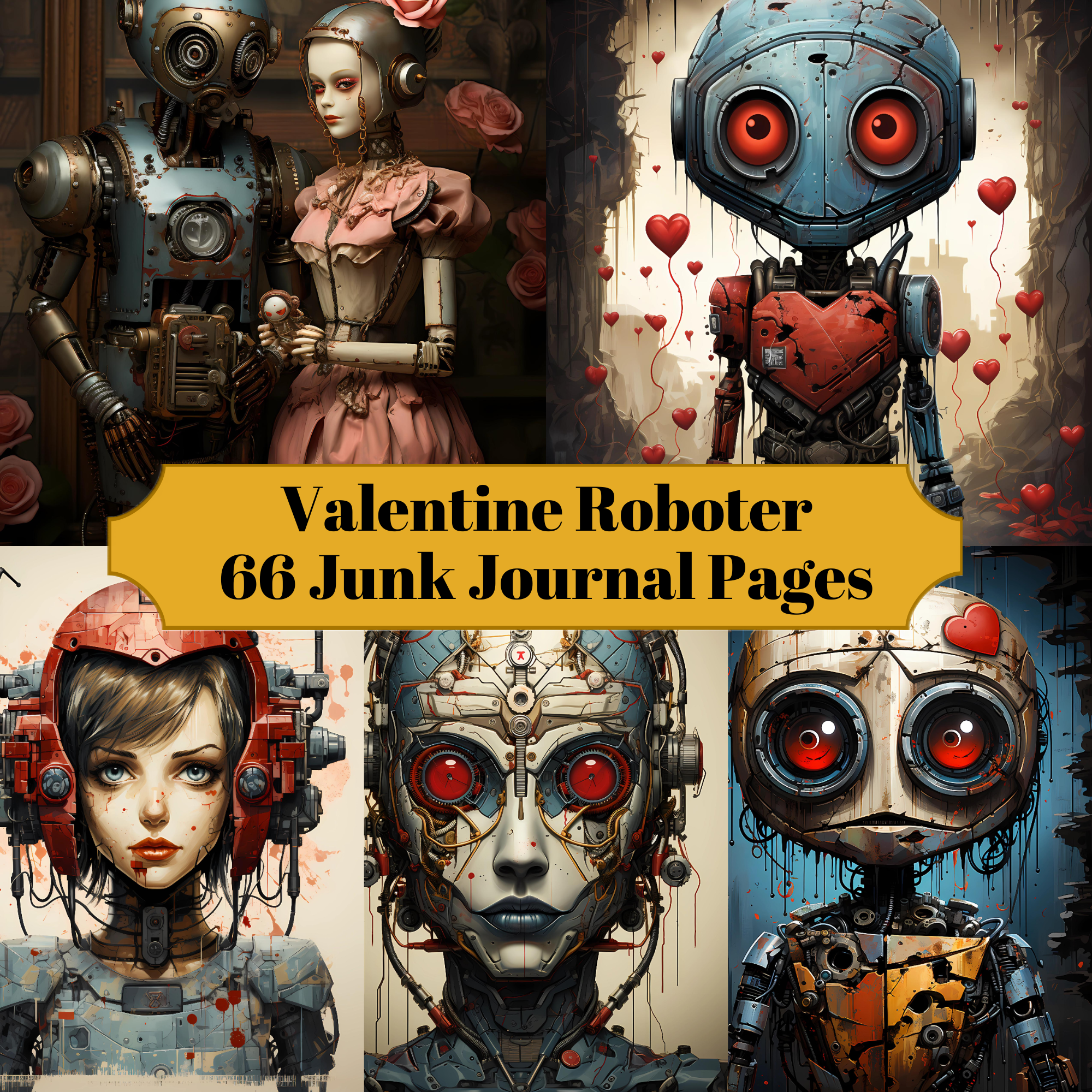 Roboter Valentine's Day Junk Journal Pages
