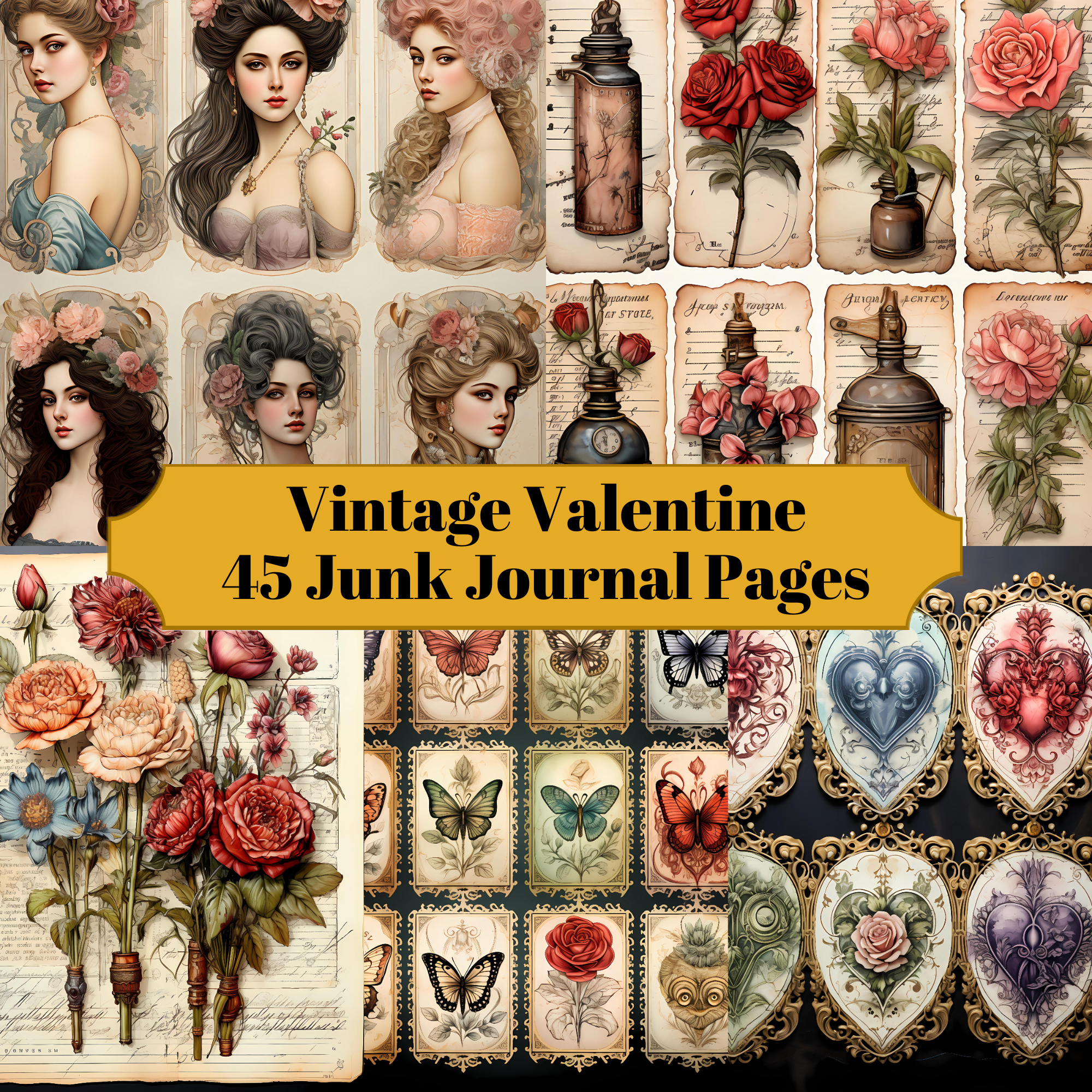 Vintage Valentine's Day Junk Journal Pages