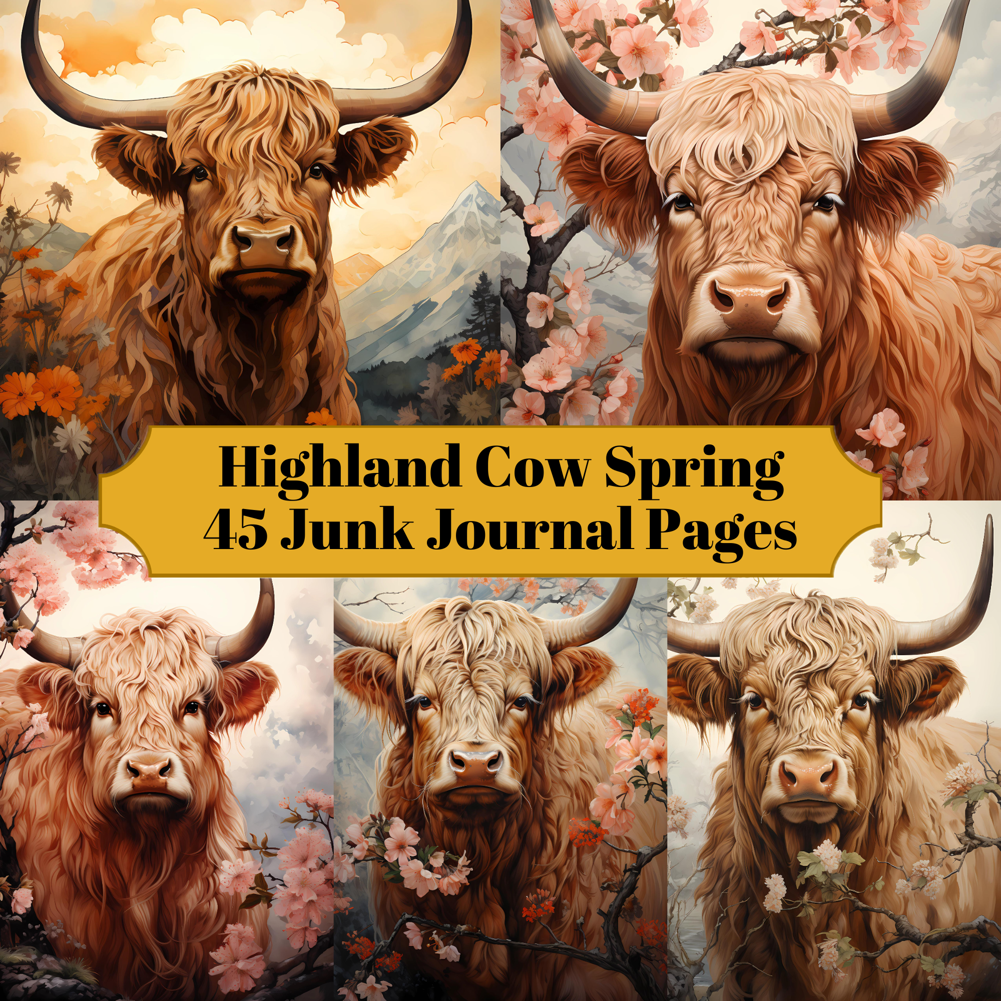 Highland Cow Spring Junk Journal Pages