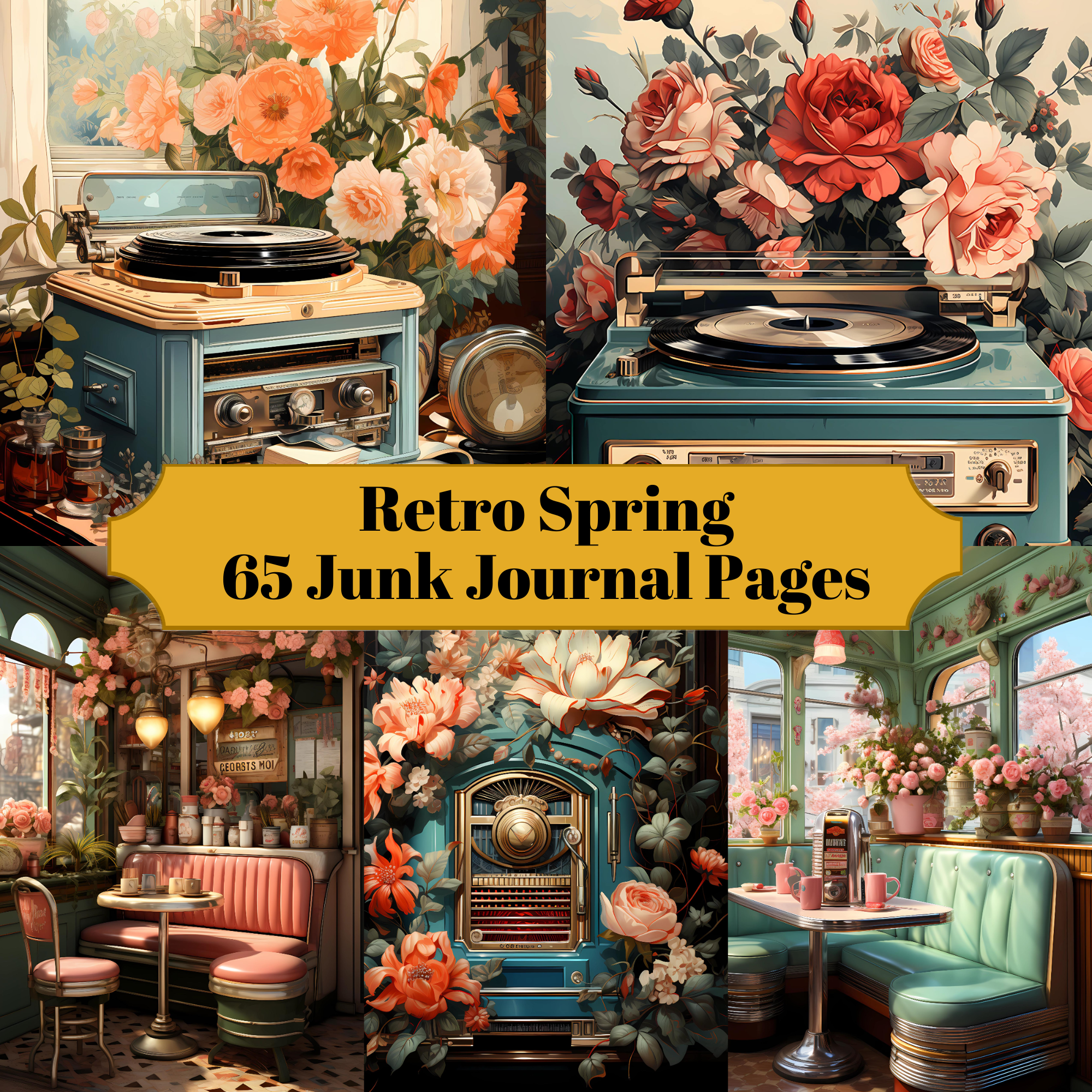Retro Spring Junk Journal Pages