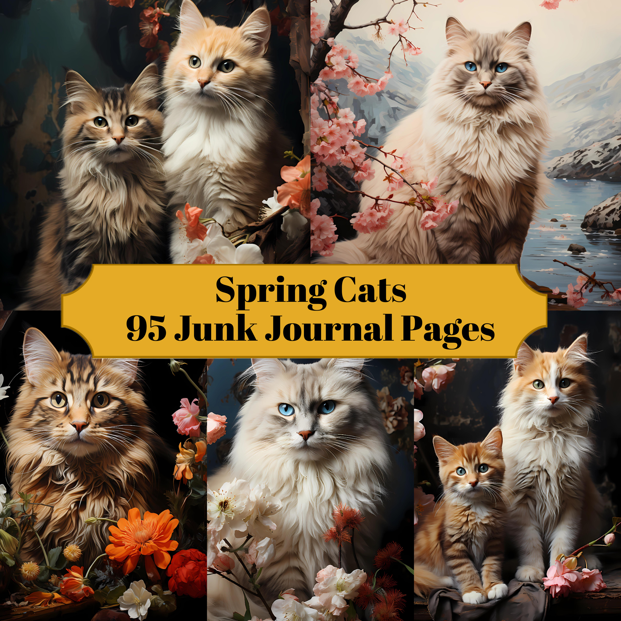 Spring Cats Junk Journal Pages
