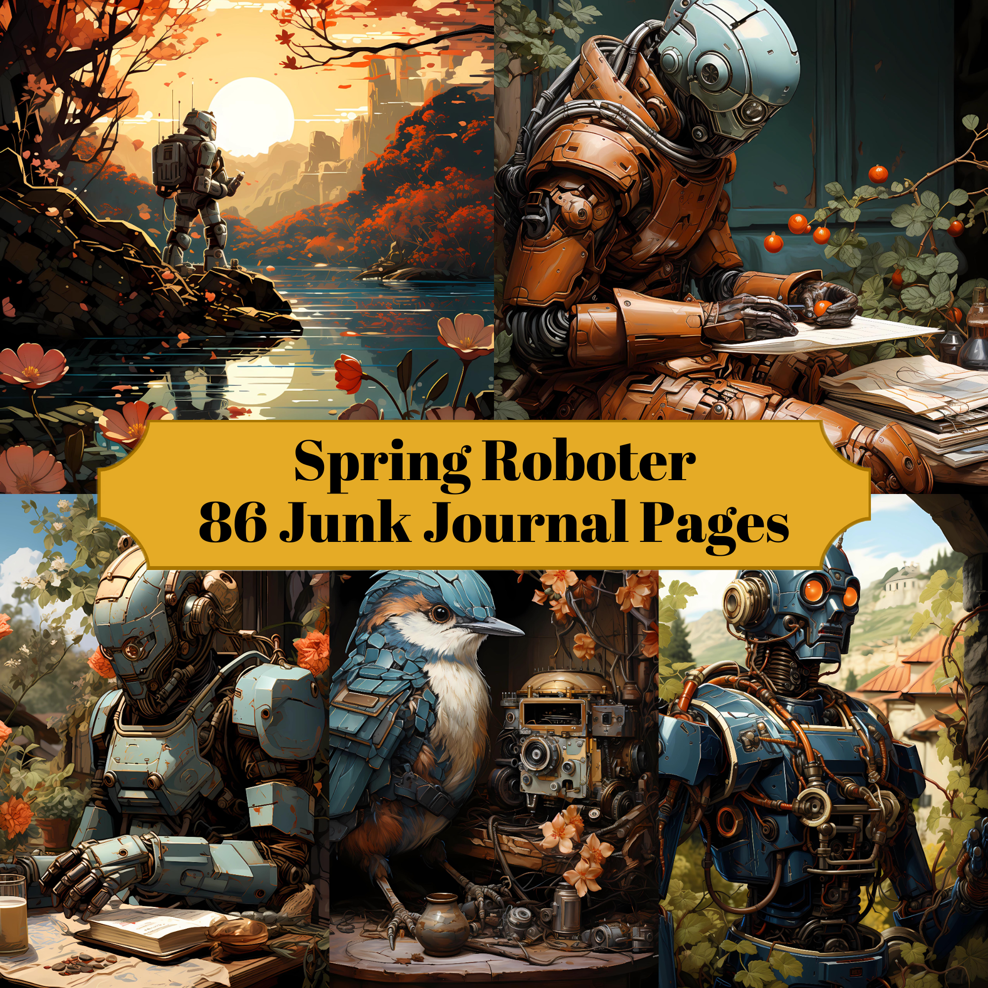 Spring Robots Junk Journal Pages