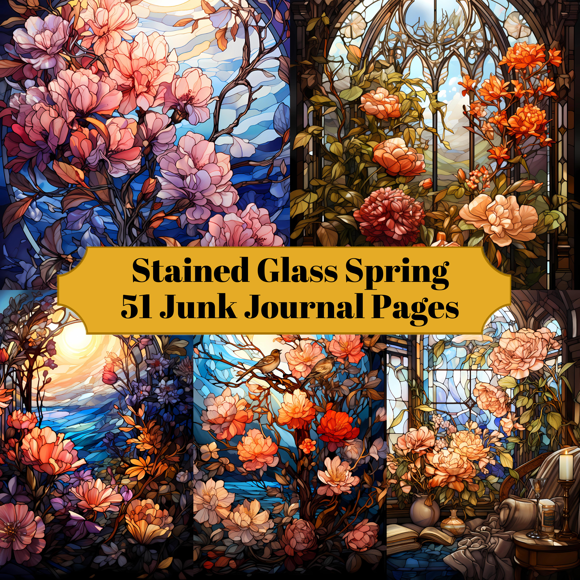 Stained Glass Spring Junk Journal Pages