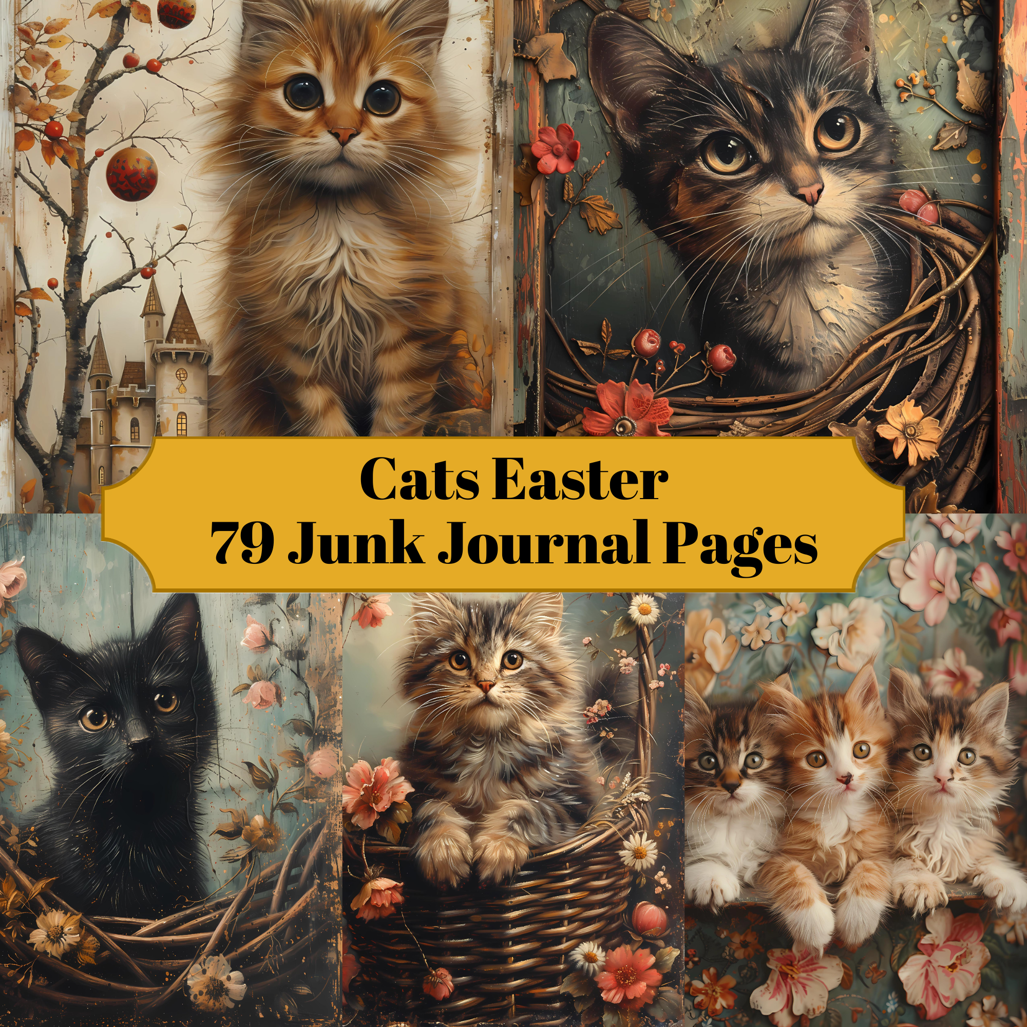 Cats Easter Junk Journal Pages