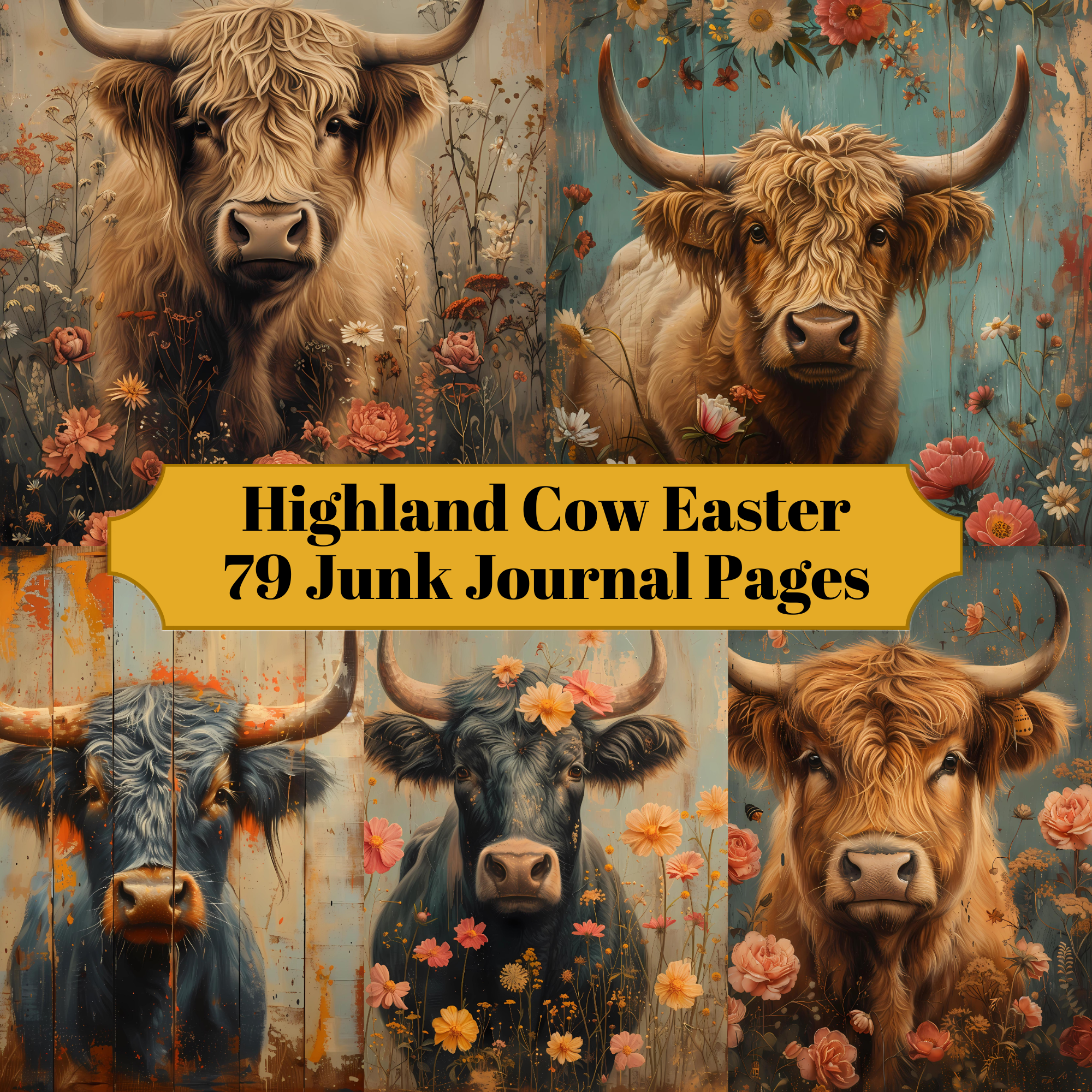 Highland Cow Easter Junk Journal Pages