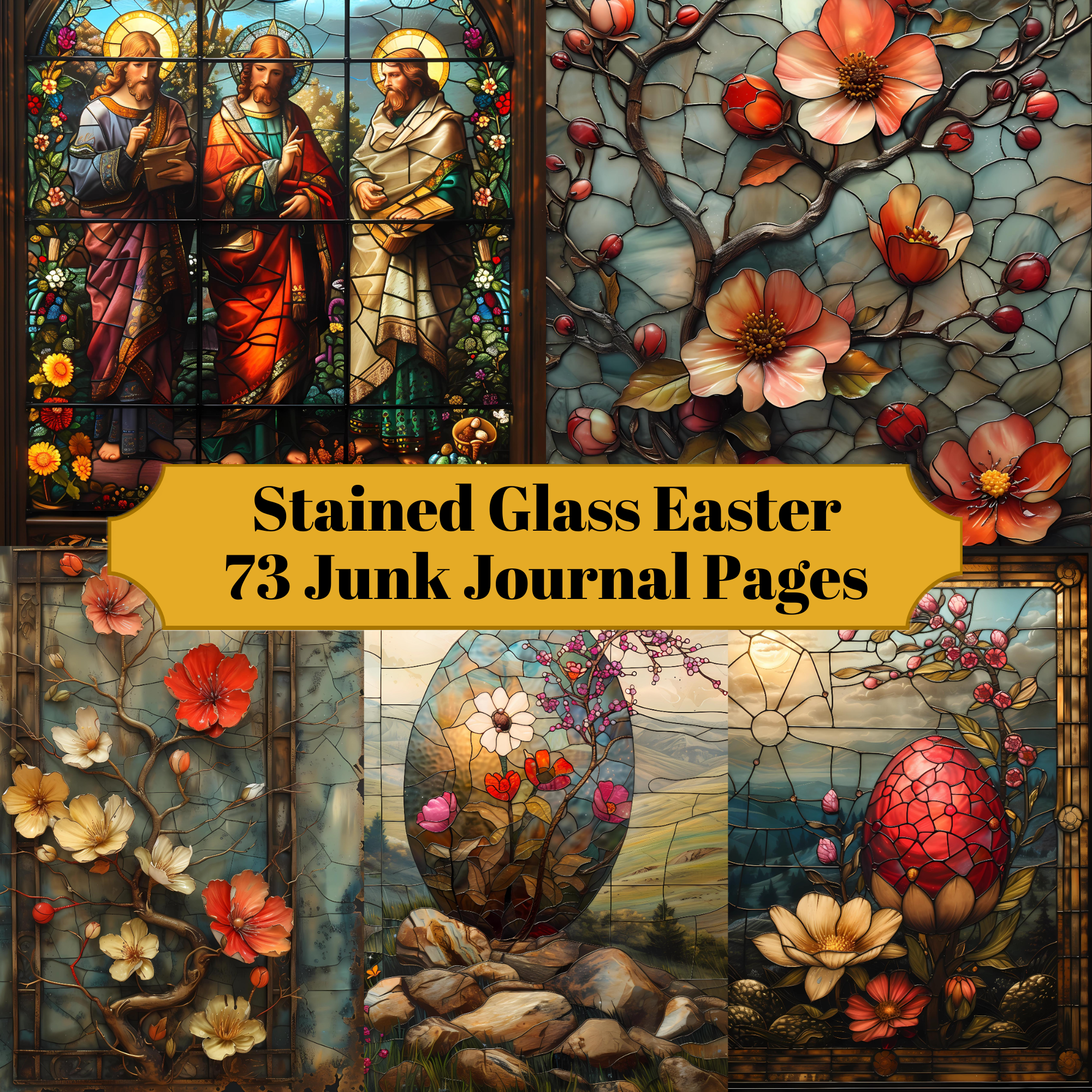 Stained Glass Easter Junk Journal Pages