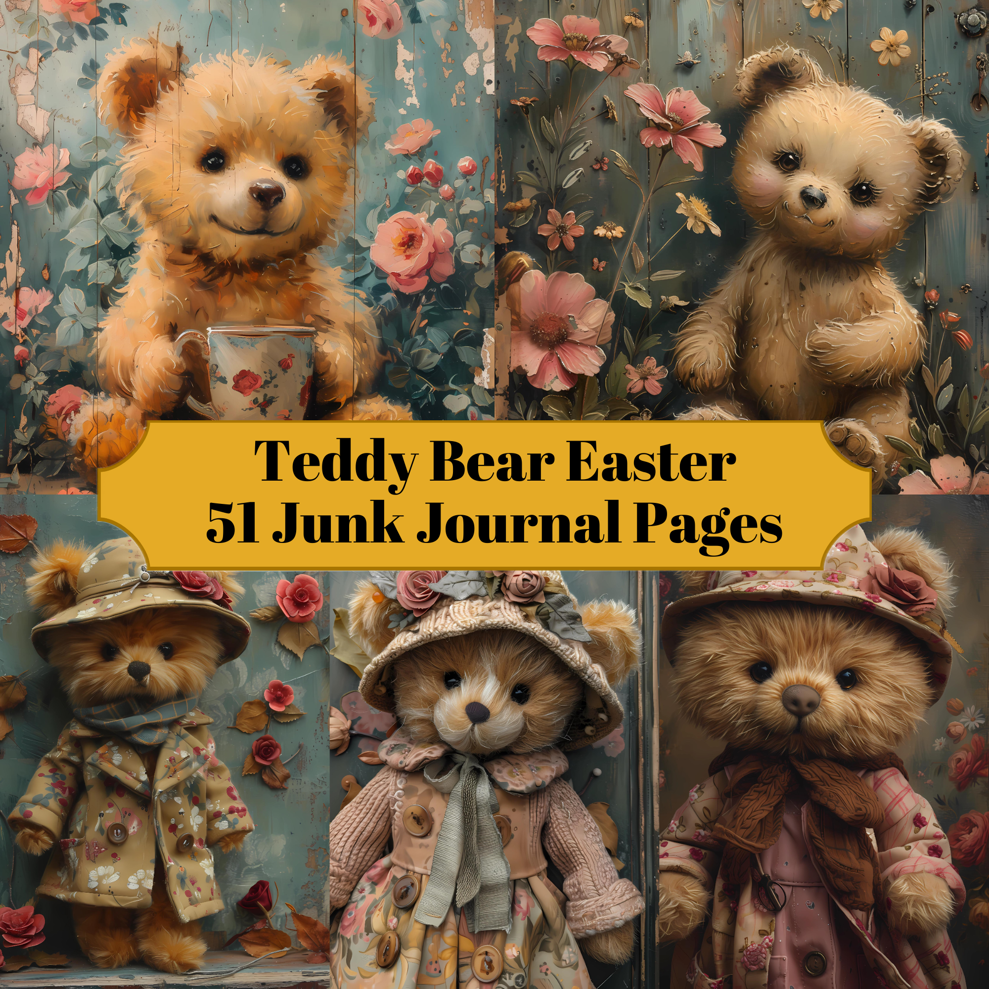 Teddy Bear Easter Junk Journal Pages